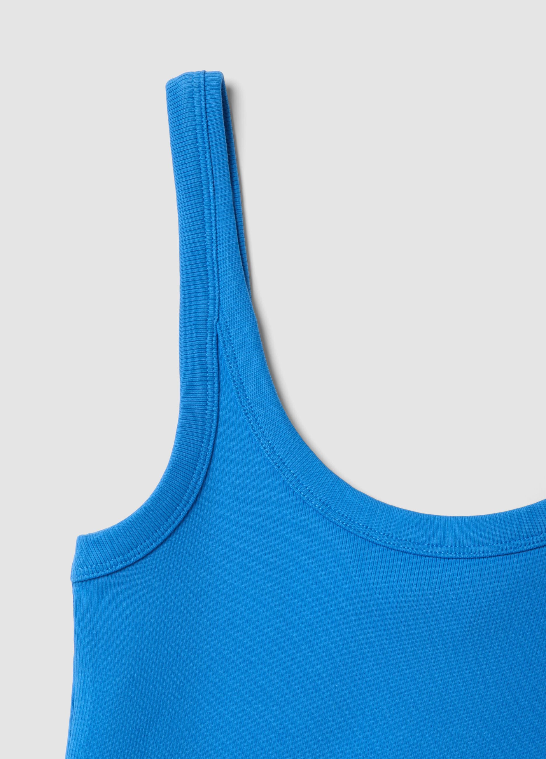 Blue fitted stretch cotton vest top