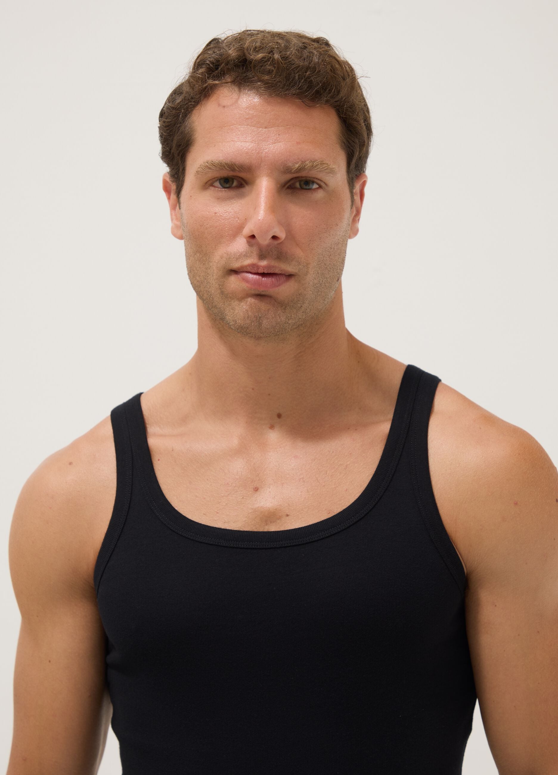 Black pure cotton tank top, regular fit