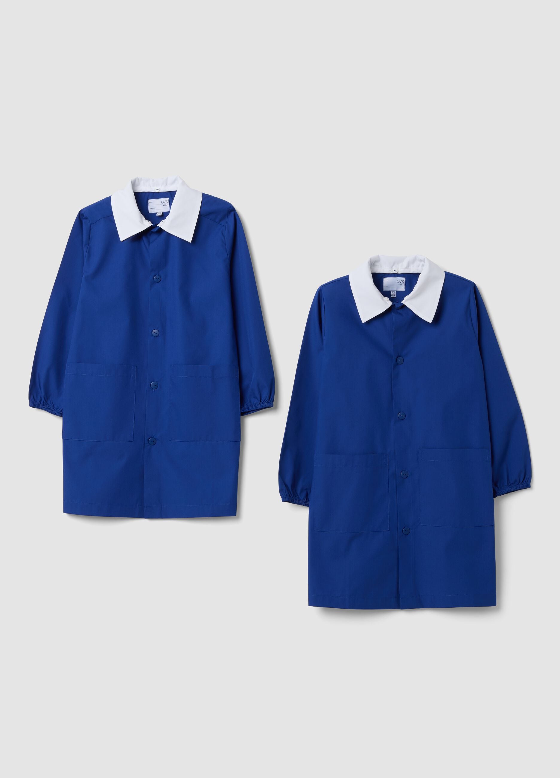 2-pack of boys&rsquo; blue school aprons with white collar