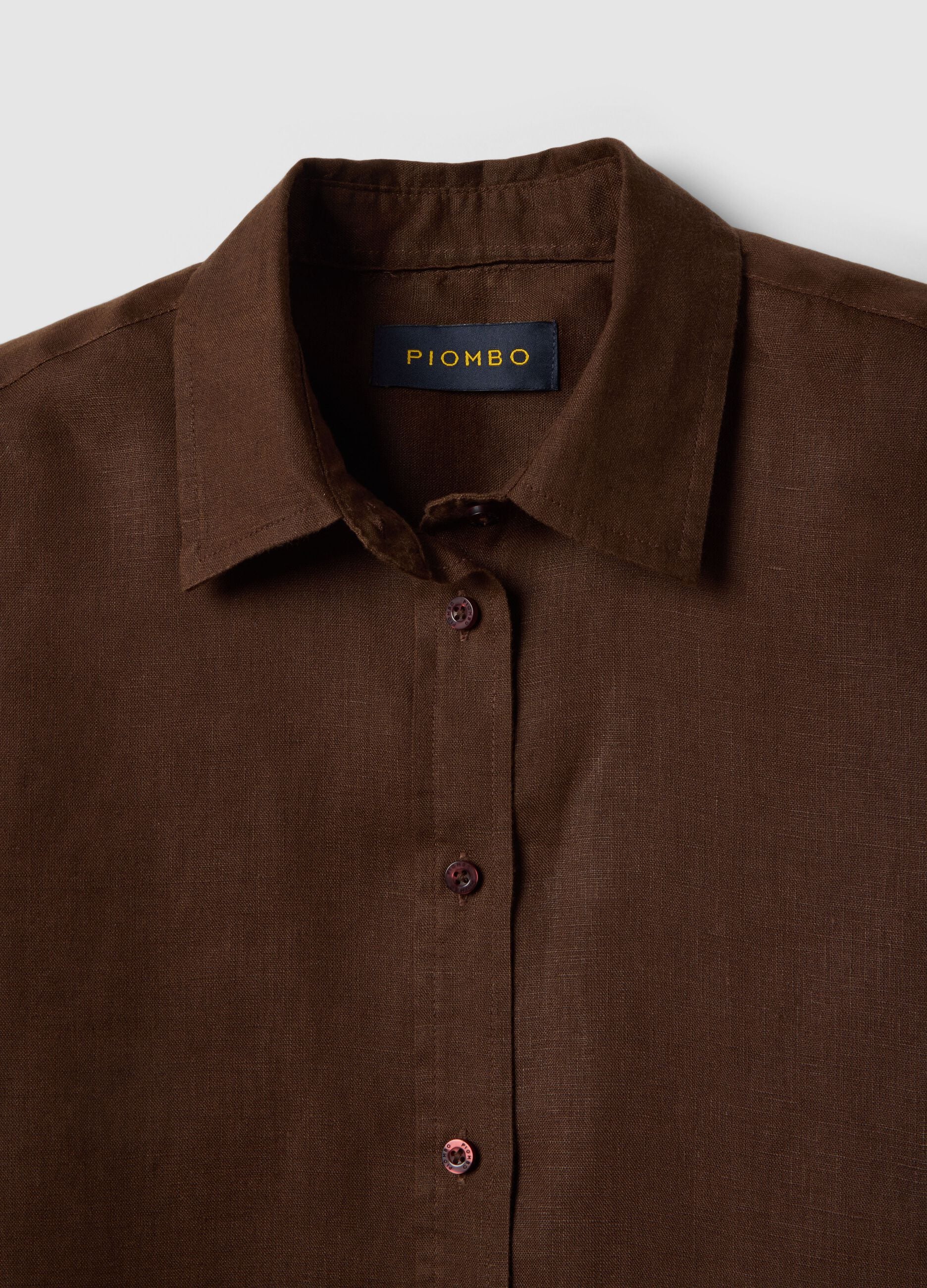Brown pure linen regular fit shirt
