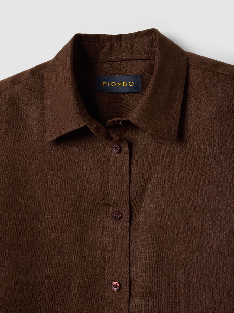 Brown pure linen regular fit shirt_5