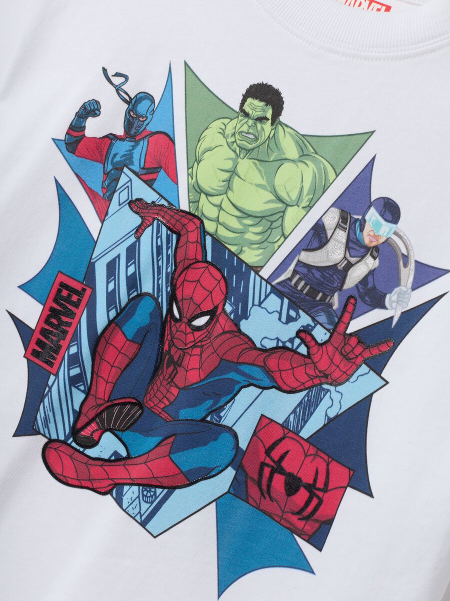 White oversized pure cotton T-shirt with MARVEL Spider-Man print for boys_3