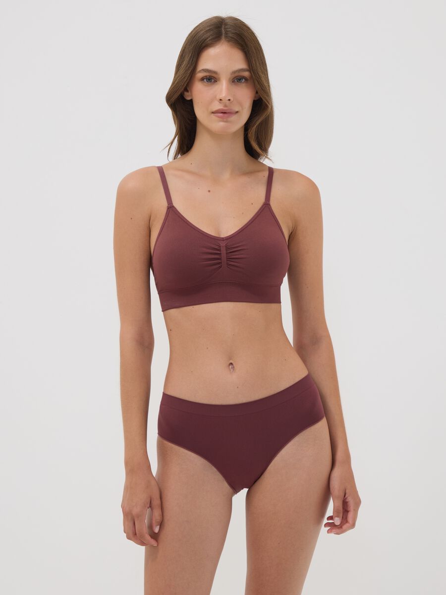Brown stretch microfibre bralette bra with removable padding_1