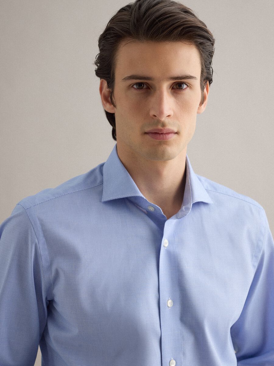 Camicia in puro cotone azzurra slim fit_3