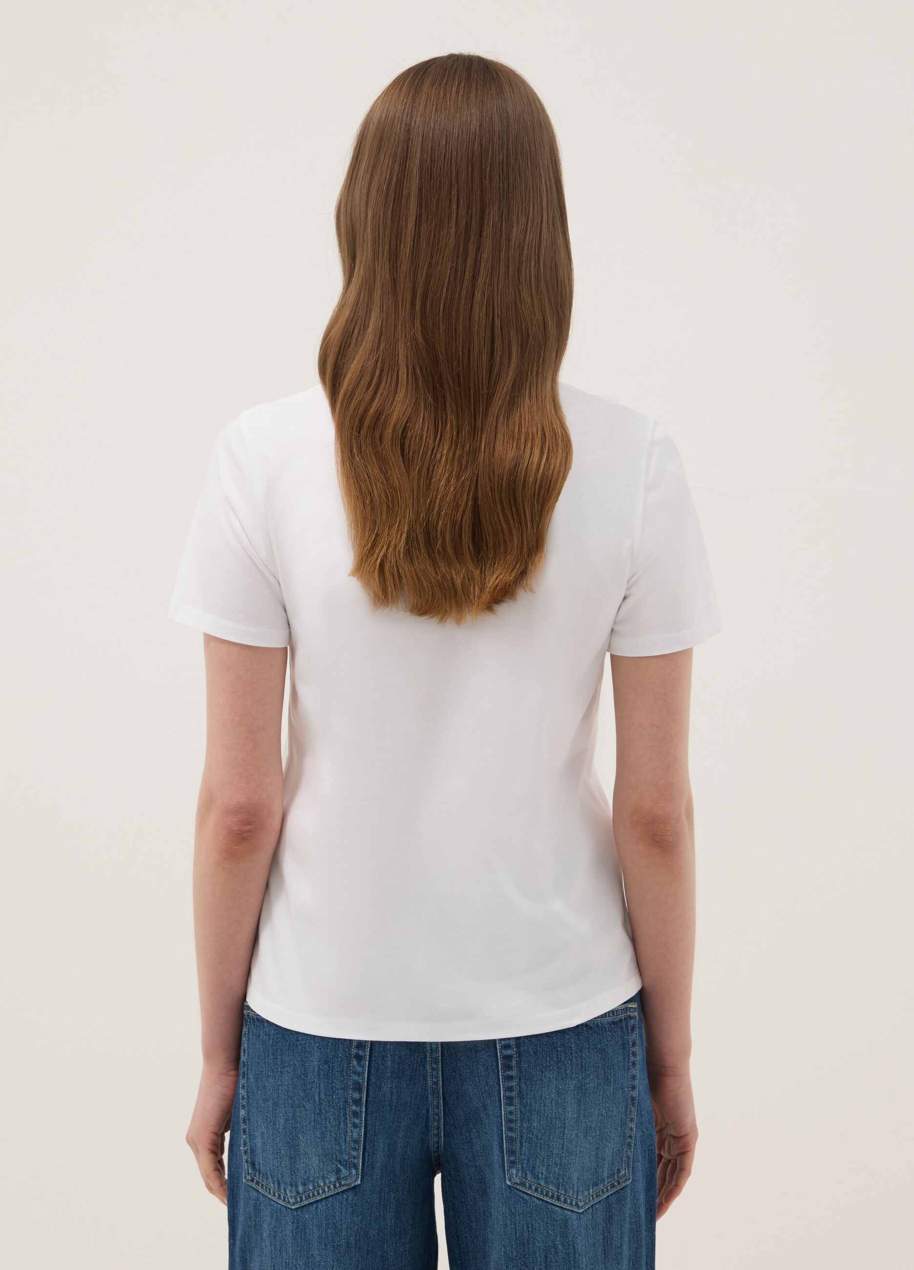 White pure cotton T-shirt with front print