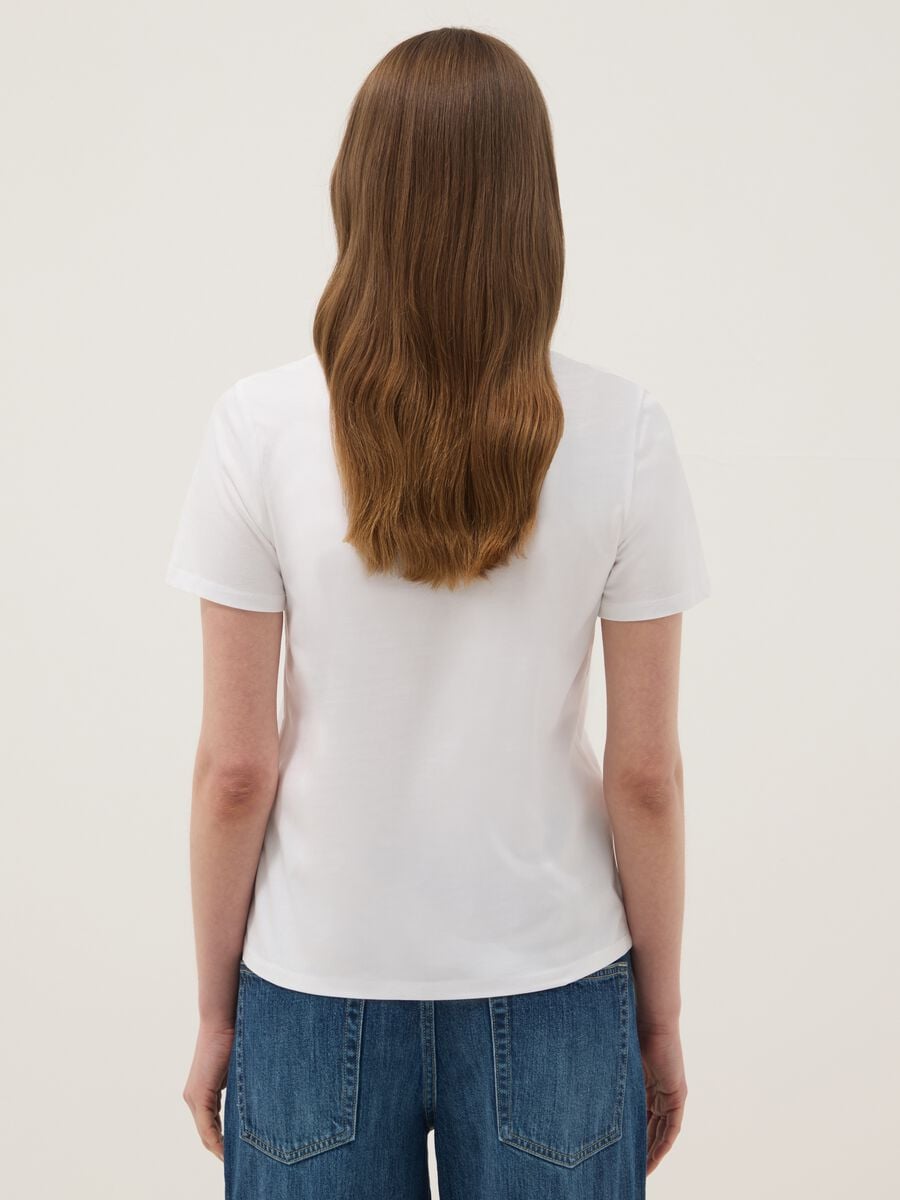 White pure cotton T-shirt with front print_3