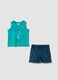 Blue and green pure cotton set with vest top and shorts_0