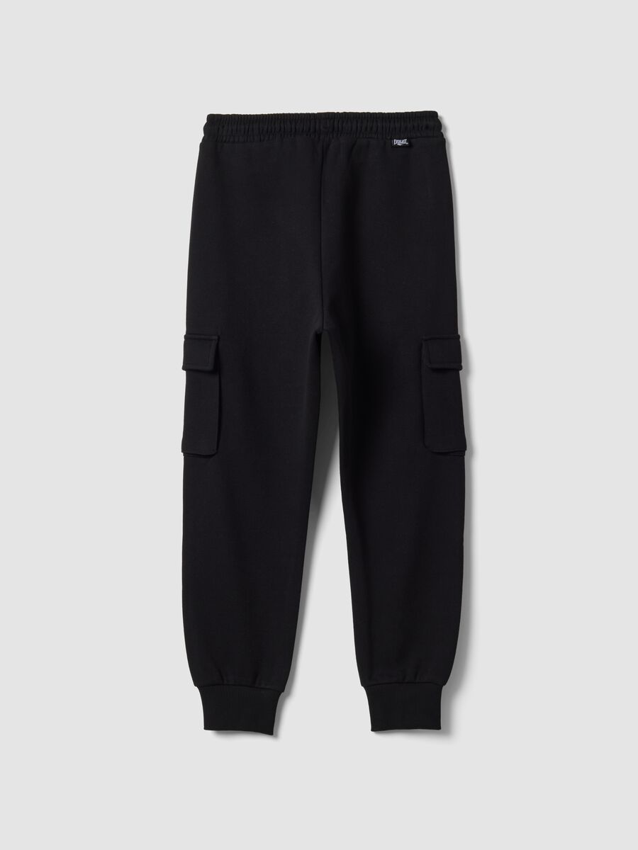 Black cotton-blend joggers with cargo pockets for boys_4