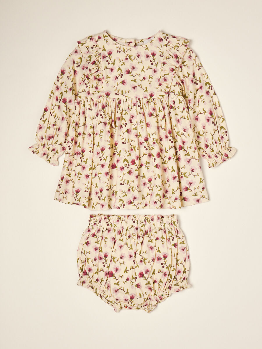 Beige pure viscose floral set with crew neck_0