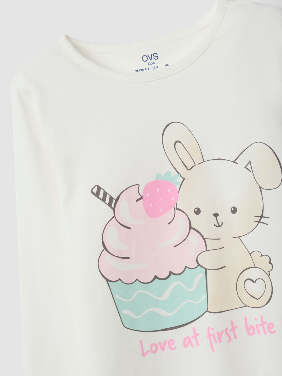 Multicolour organic cotton pyjamas with crew neck and bunny print_2