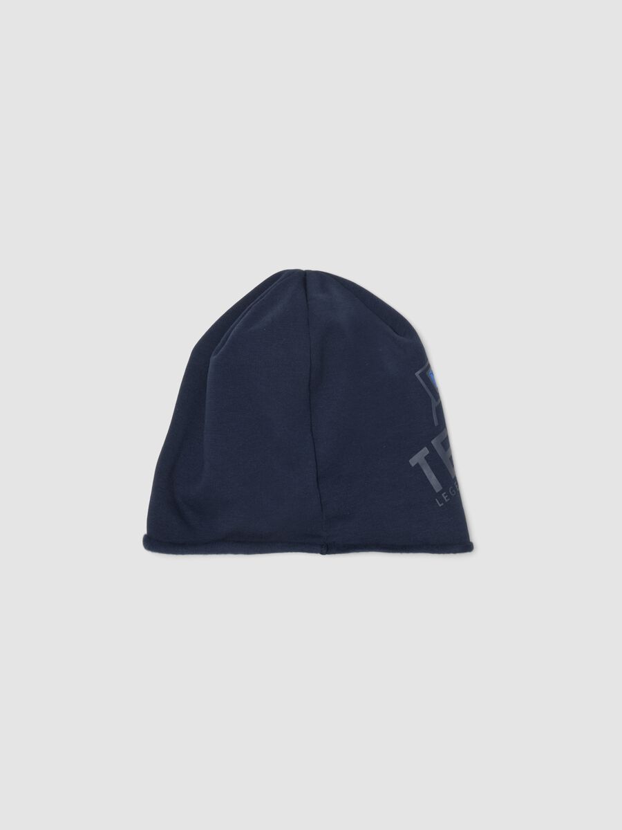 Blue organic stretch cotton jersey hat with print for boys_1
