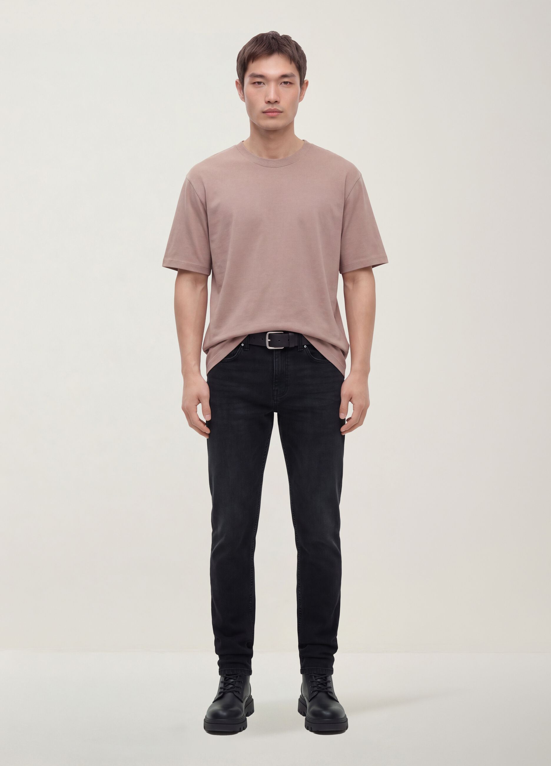 Pink pure cotton crew-neck T-shirt, relaxed fit