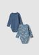 Pack of 2 blue organic cotton crew-neck baby bodysuits with puppy print_1