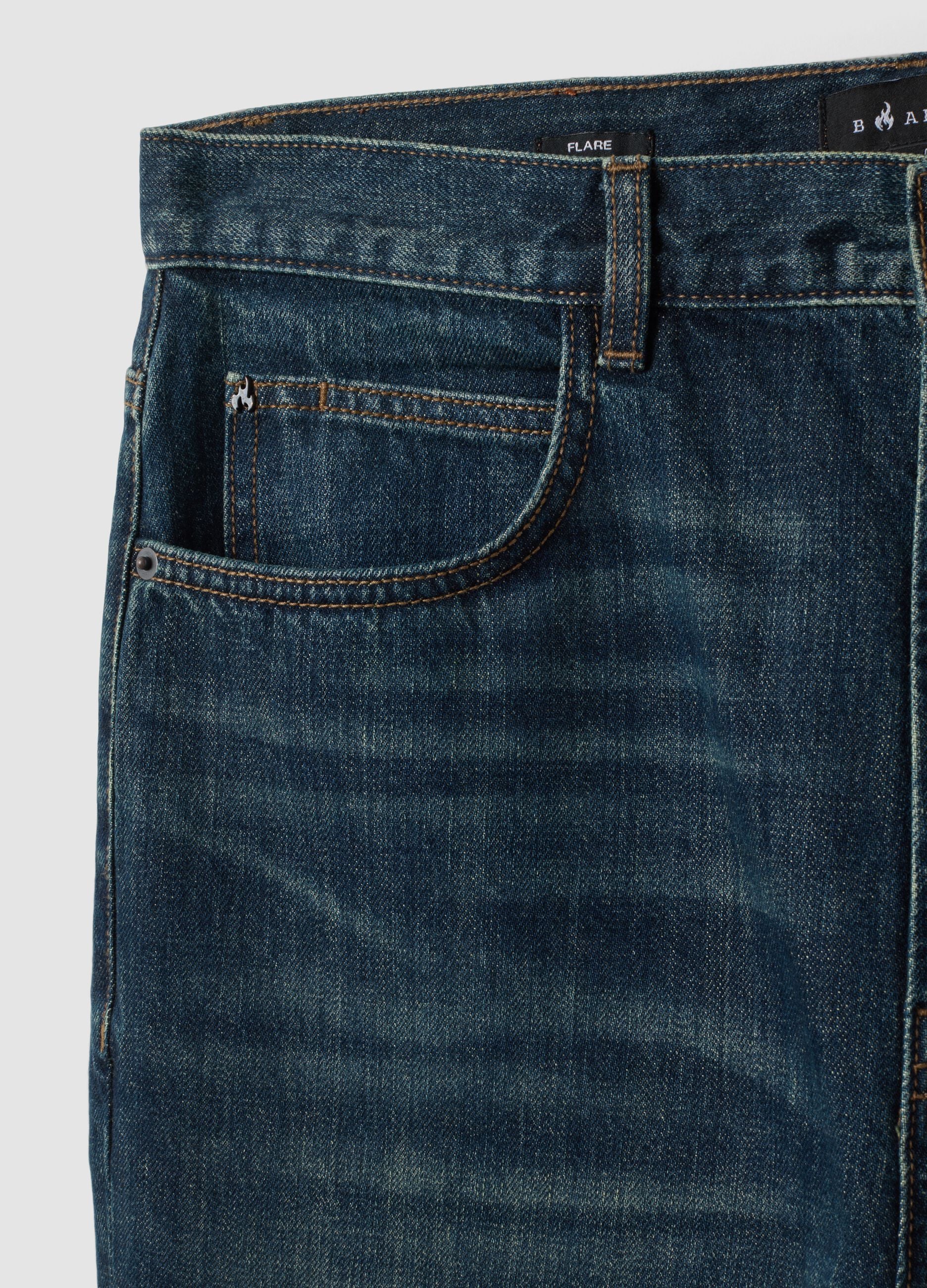 Blue pure cotton denim jeans with flare fit