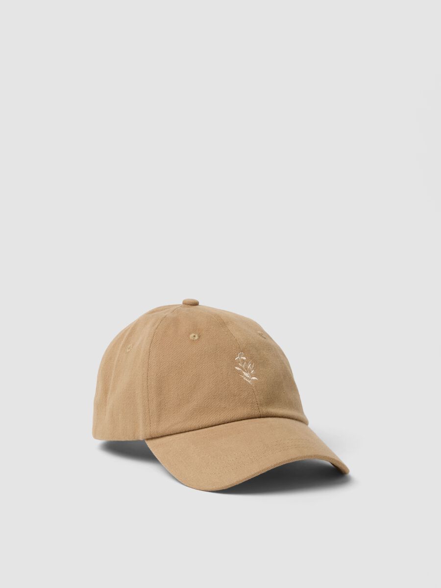 Cappello beige in puro cotone con ricamo_0