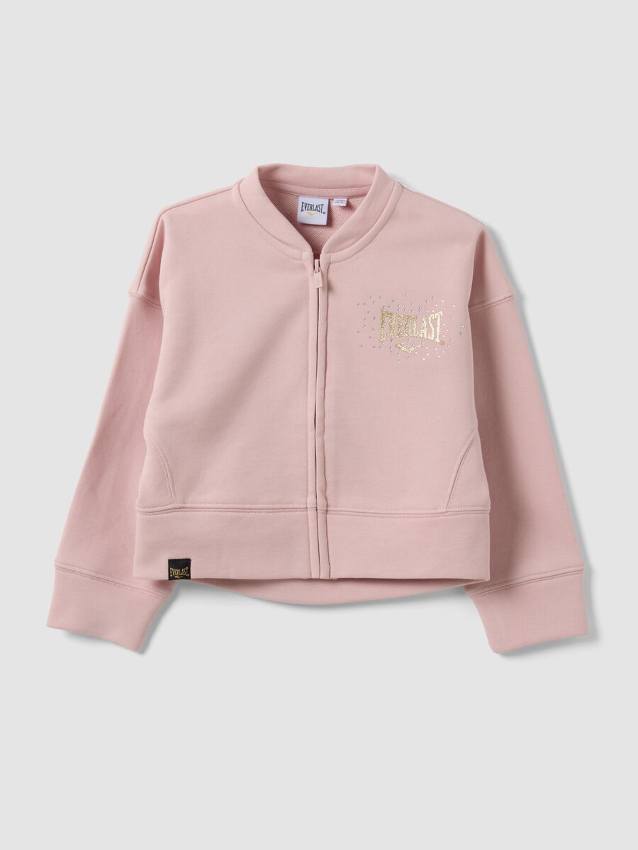 Pink zip-up cotton-blend sweatshirt, regular fit, for girls_0