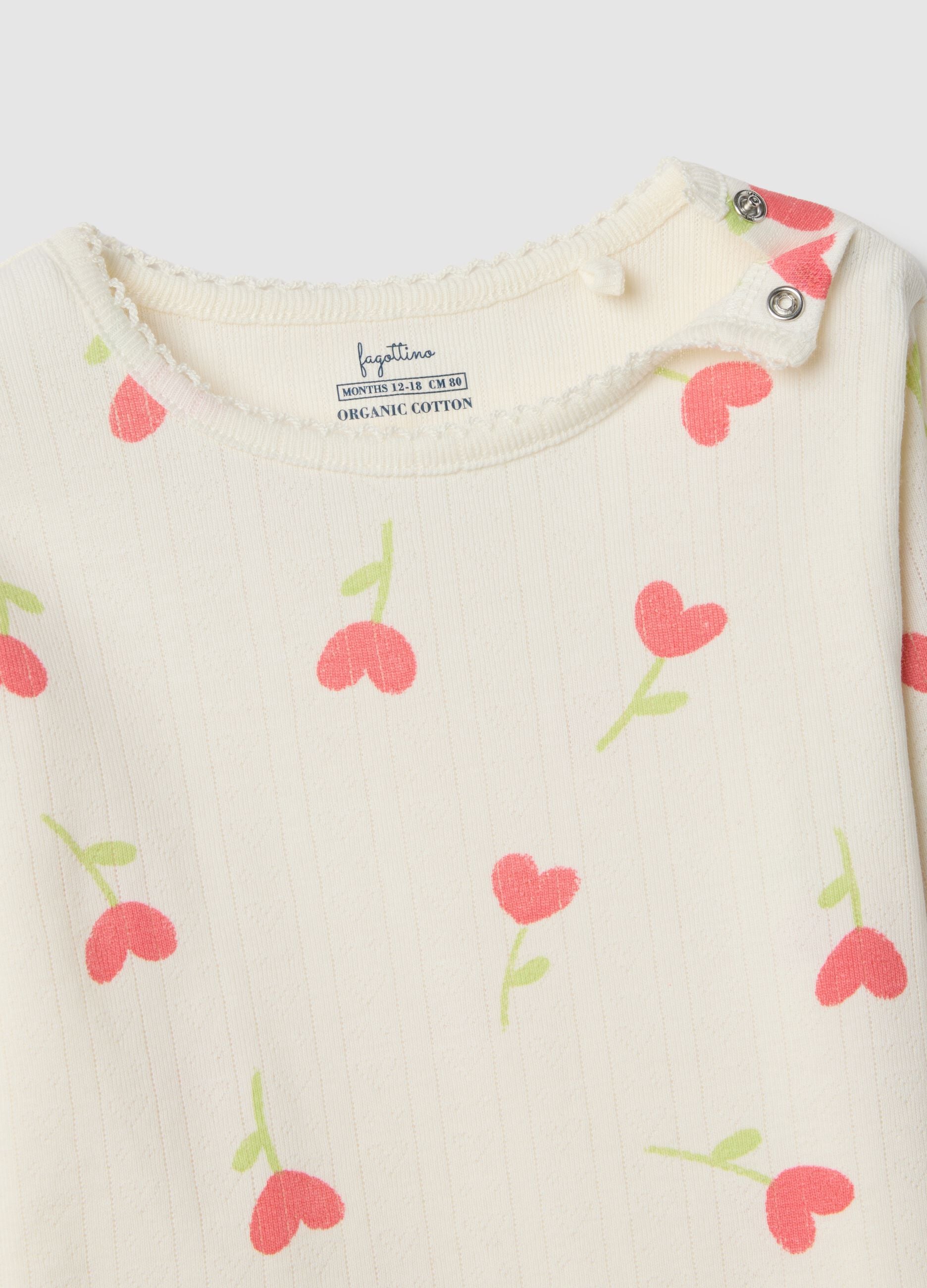 Multi-coloured regular fit pure cotton pyjamas with hearts for infants