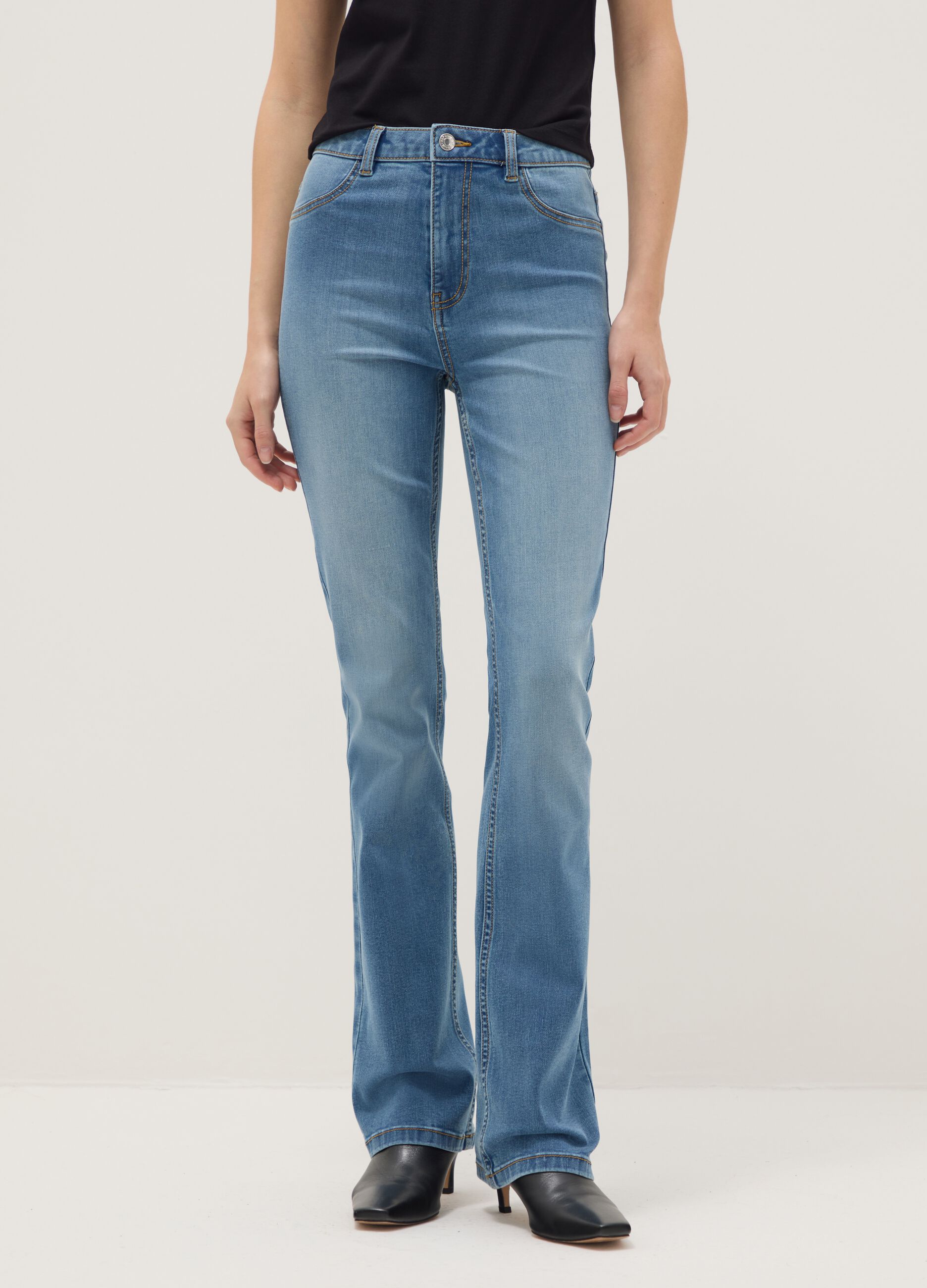 Blue Cotton Blend Flare Fit Jeans
