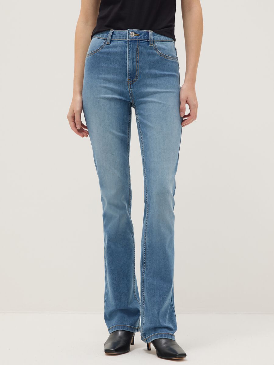 Blue Cotton Blend Flare Fit Jeans_1