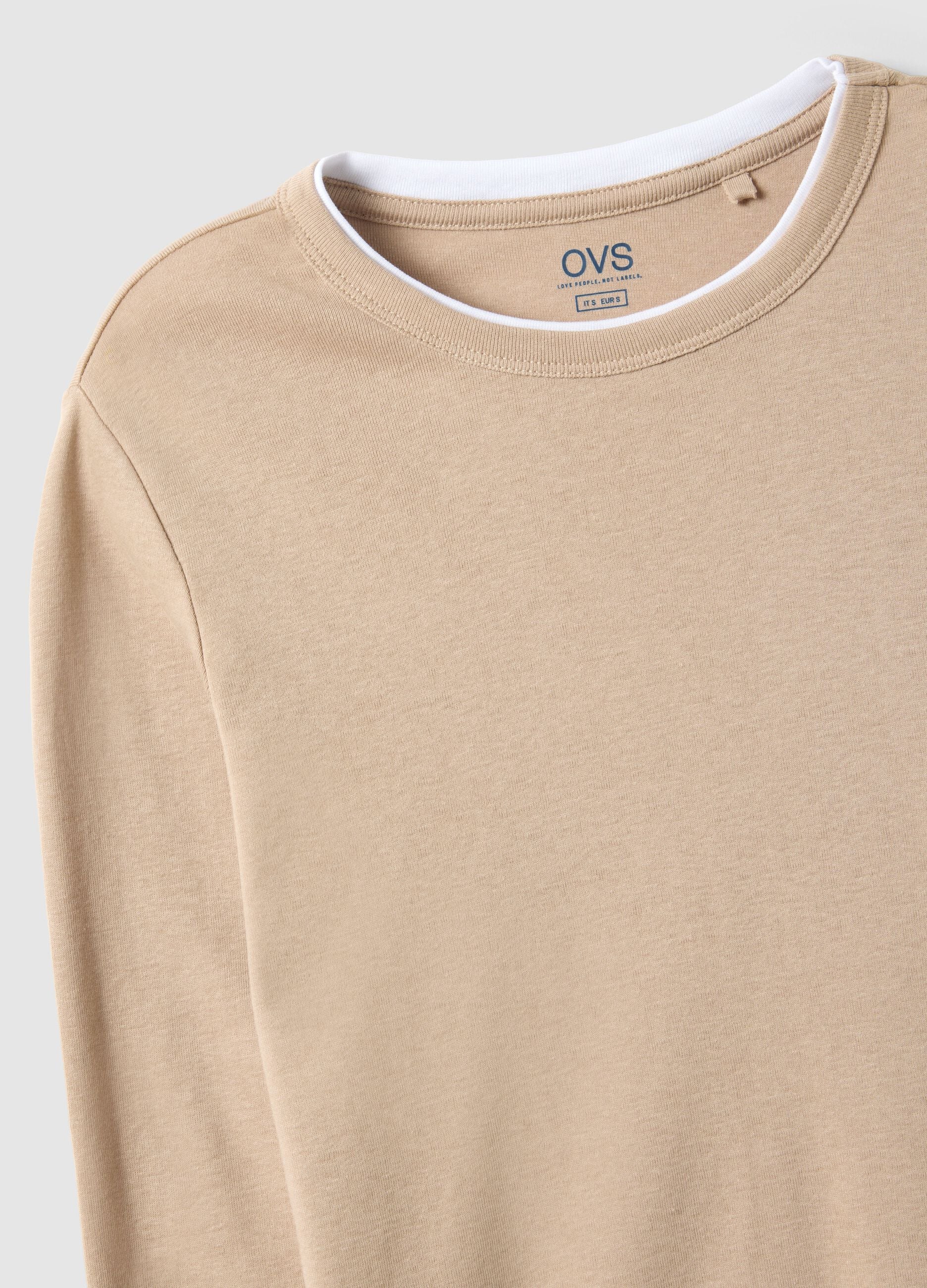 Beige pure cotton long sleeve shirt regular fit