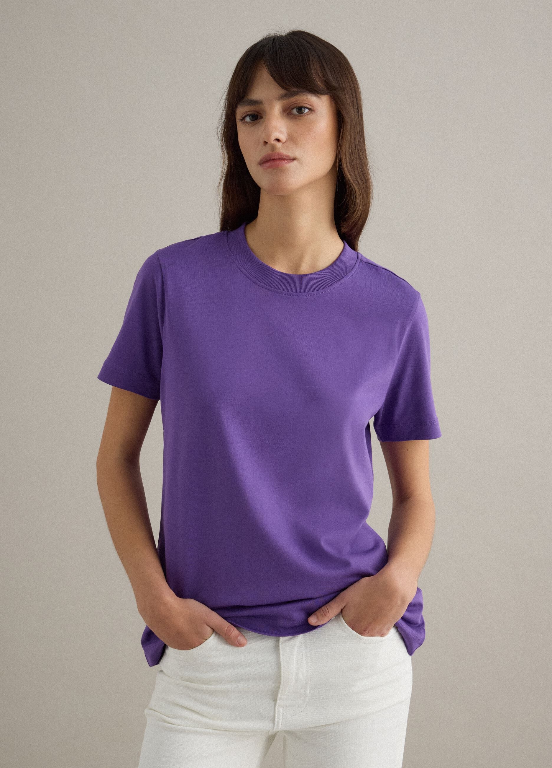 Short sleeve purple pure cotton T-shirt regular fit
