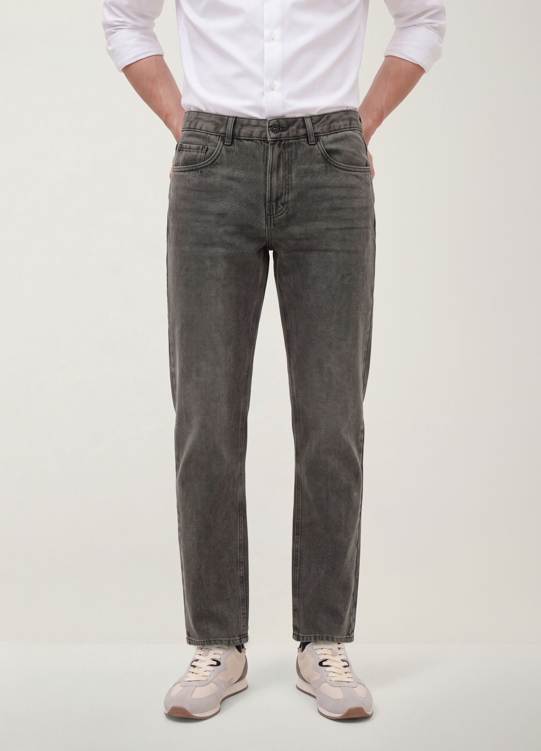 Grey regular-fit jeans in cotton, lyocell and viscose blend