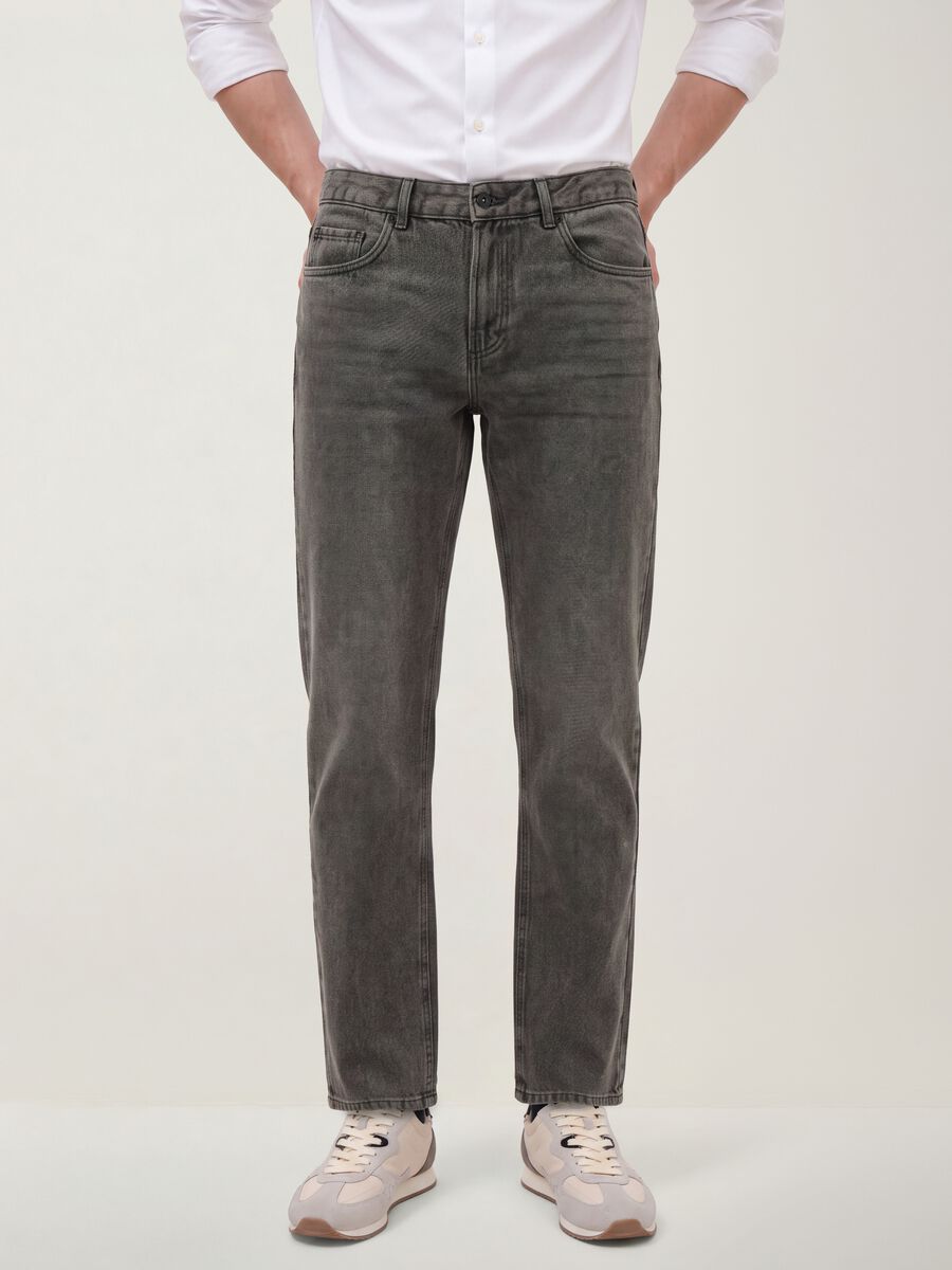 Grey regular-fit jeans in cotton, lyocell and viscose blend_1
