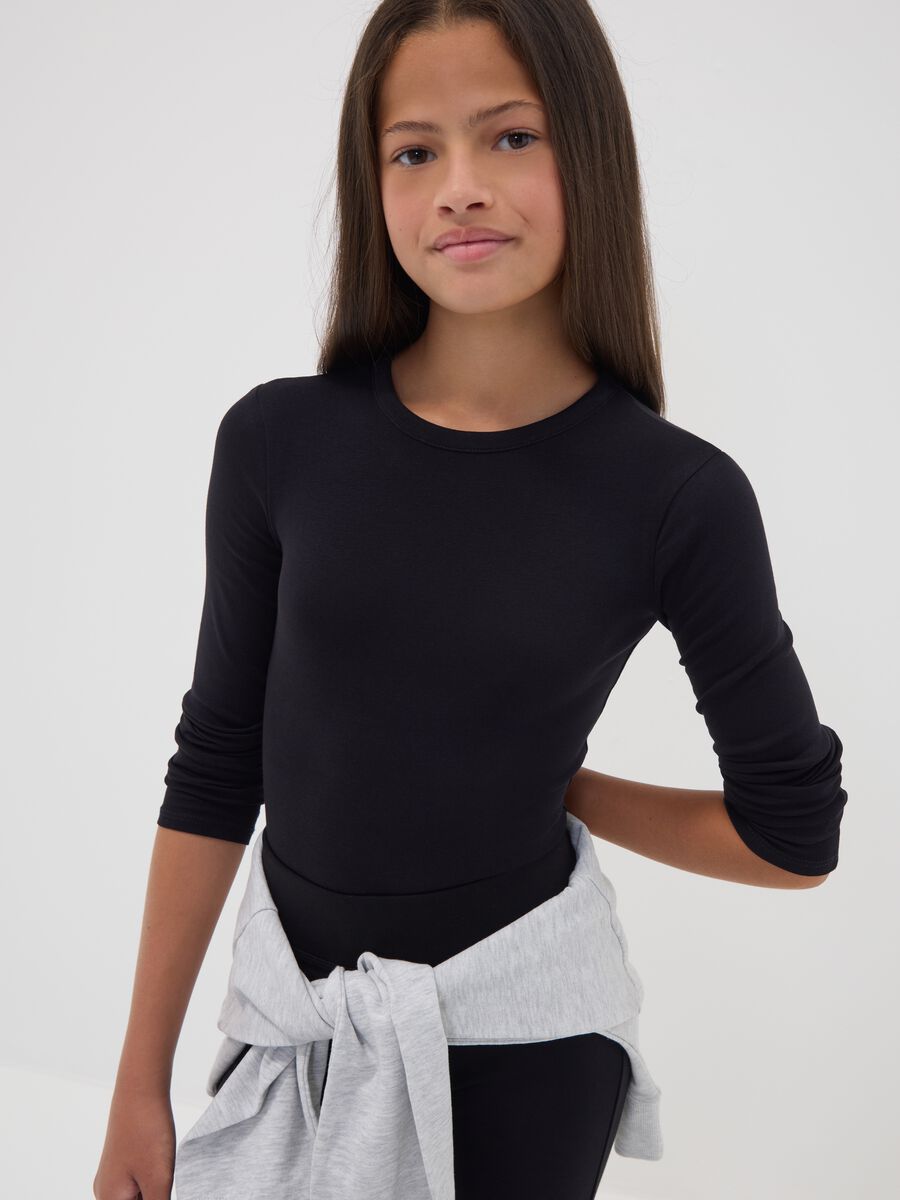 Black fitted stretch-cotton bodysuit with crew neck_2