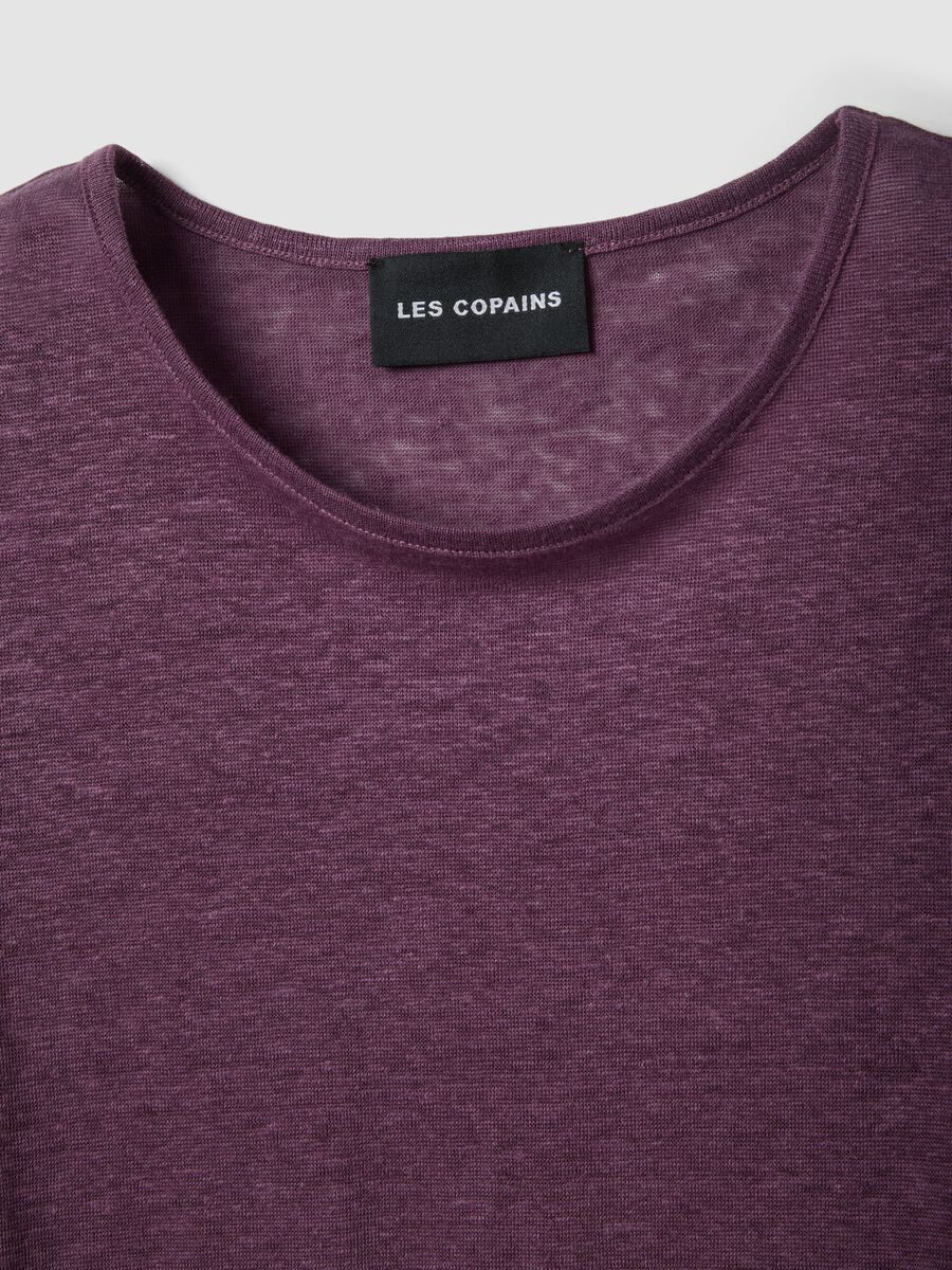 Purple short-sleeved pure linen T-shirt, regular fit_5