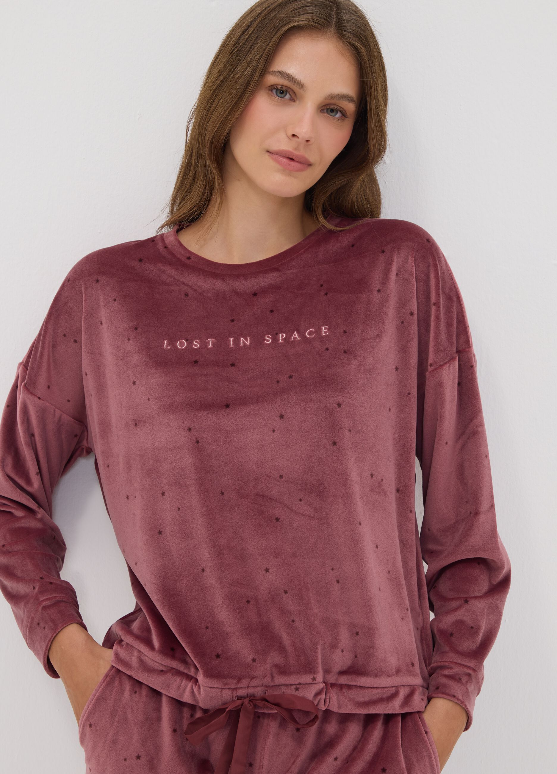 Pink stretch pyjama sweatshirt with star print