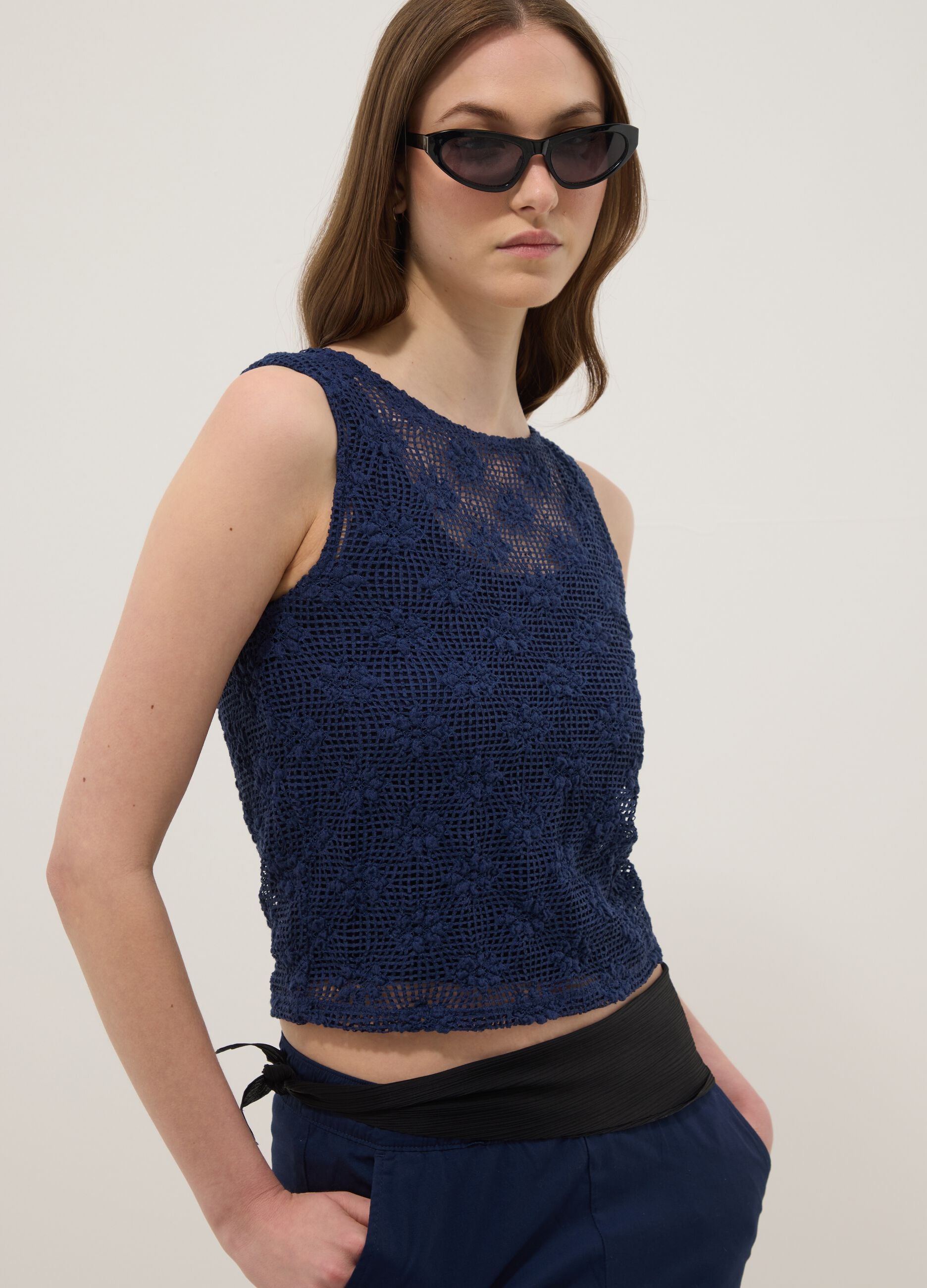 Blue stretch-fabric tank top