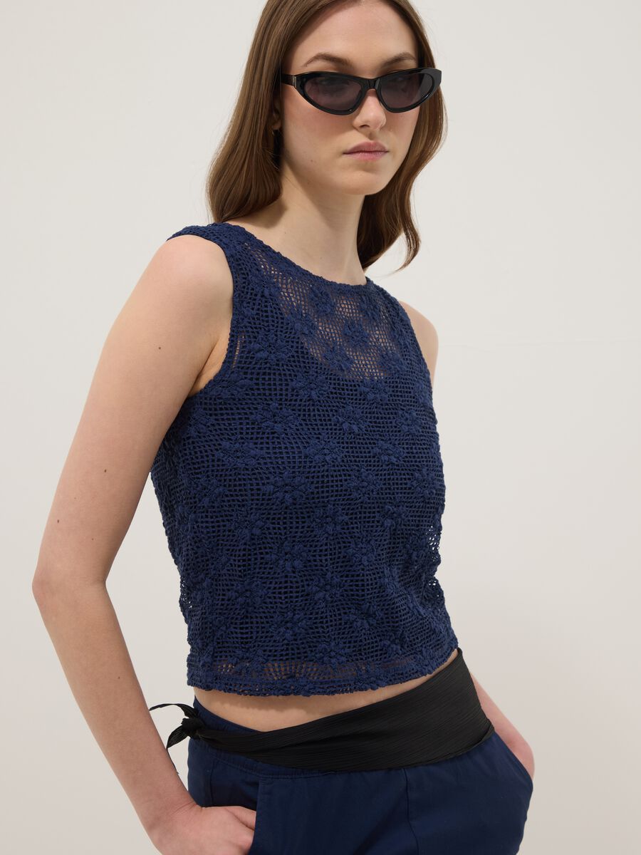 Blue stretch-fabric tank top_0