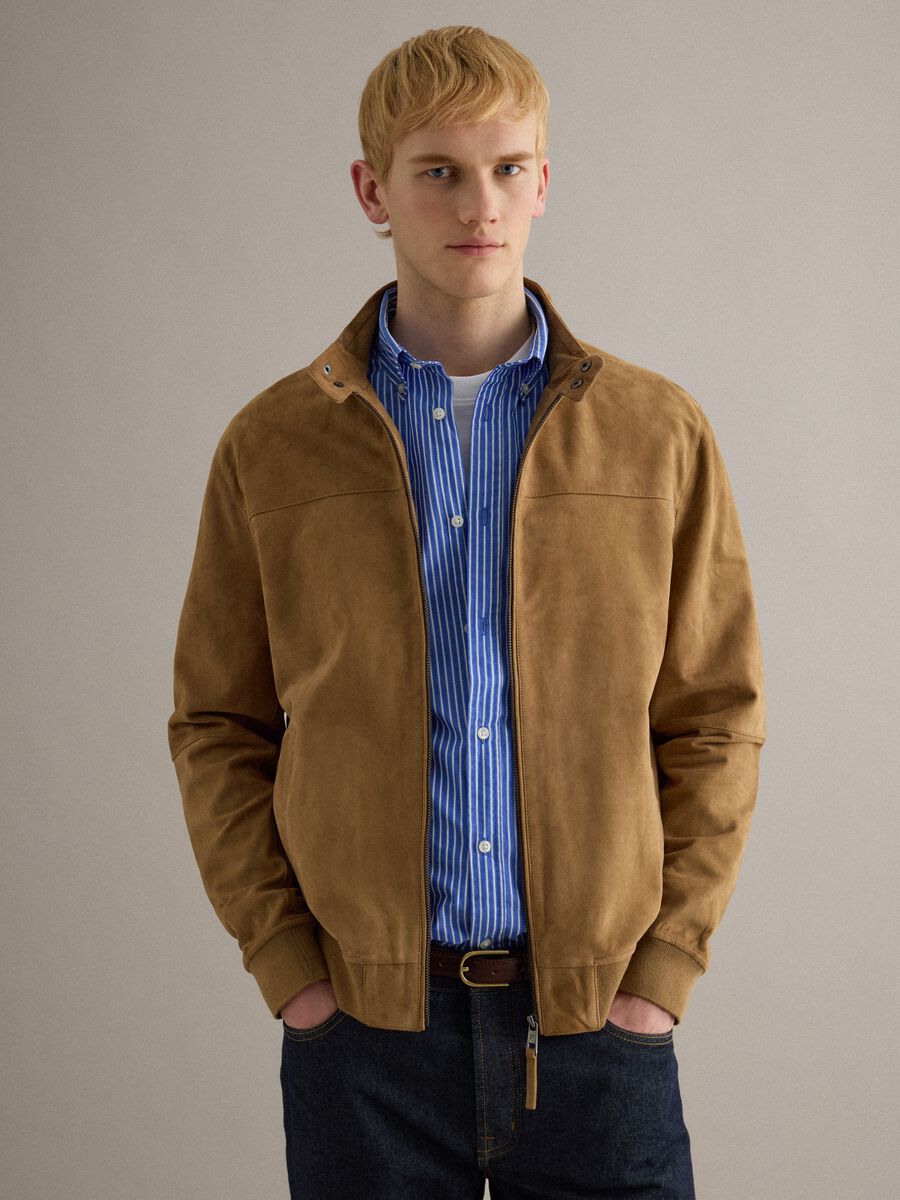 Beige Genuine Leather Jacket Regular Fit with Zip_3
