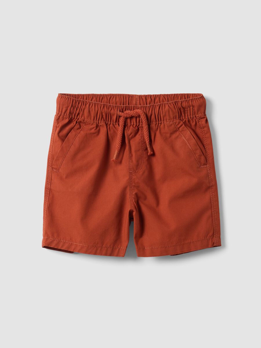 Shorts in puro cotone arancione da bimbo regular fit con coulisse_0