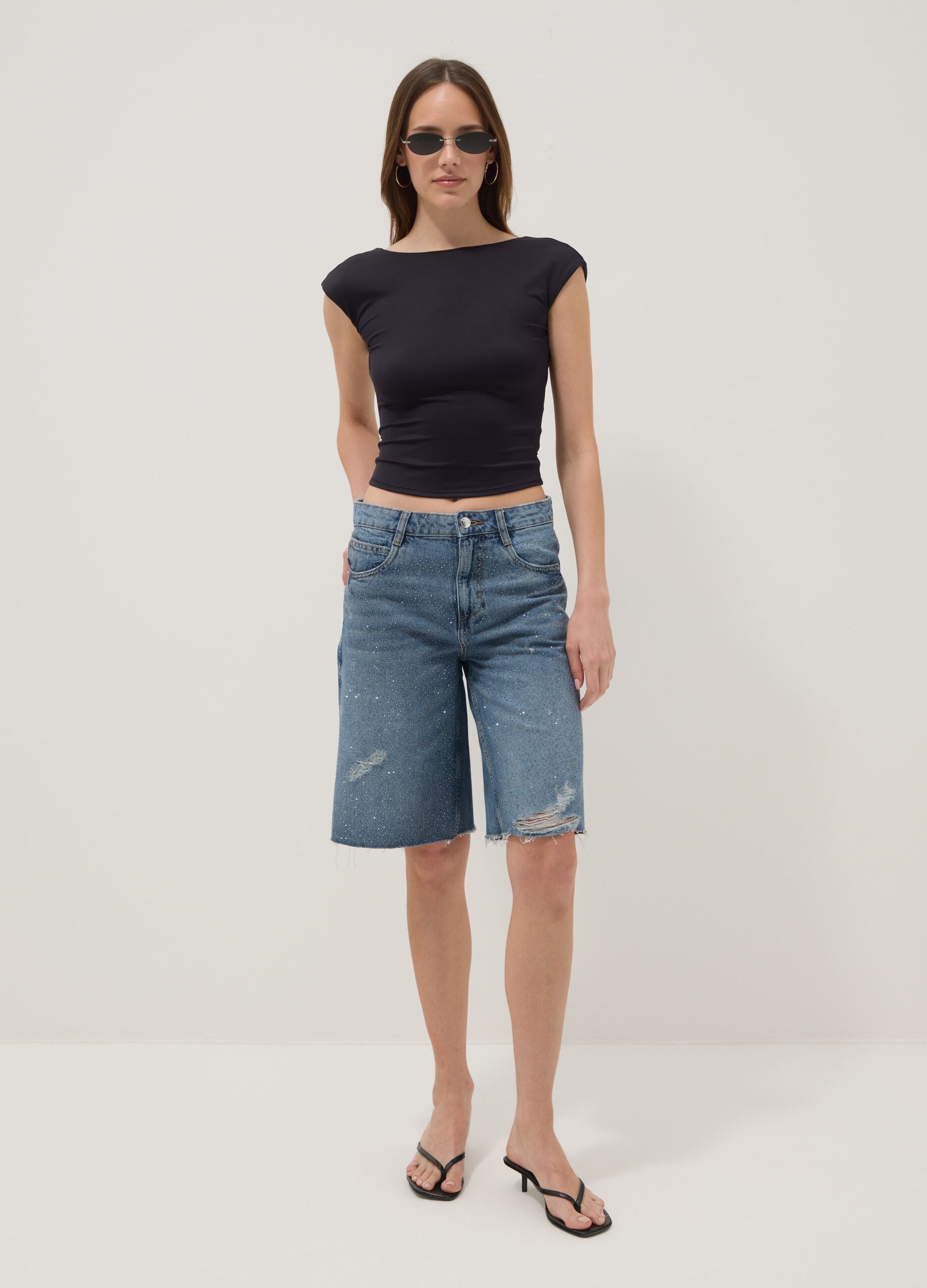 Black stretch fabric top