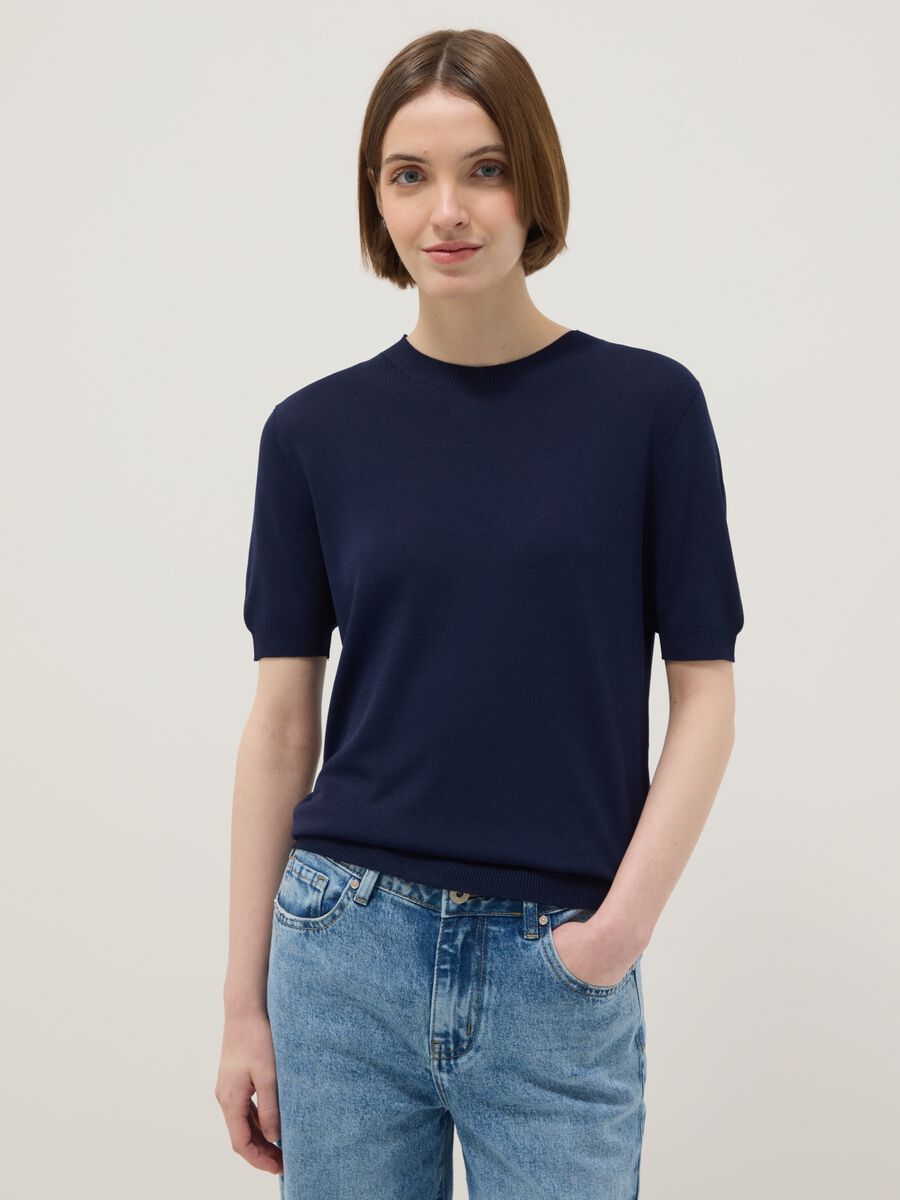 T-shirt in misto viscosa blu regular fit_0