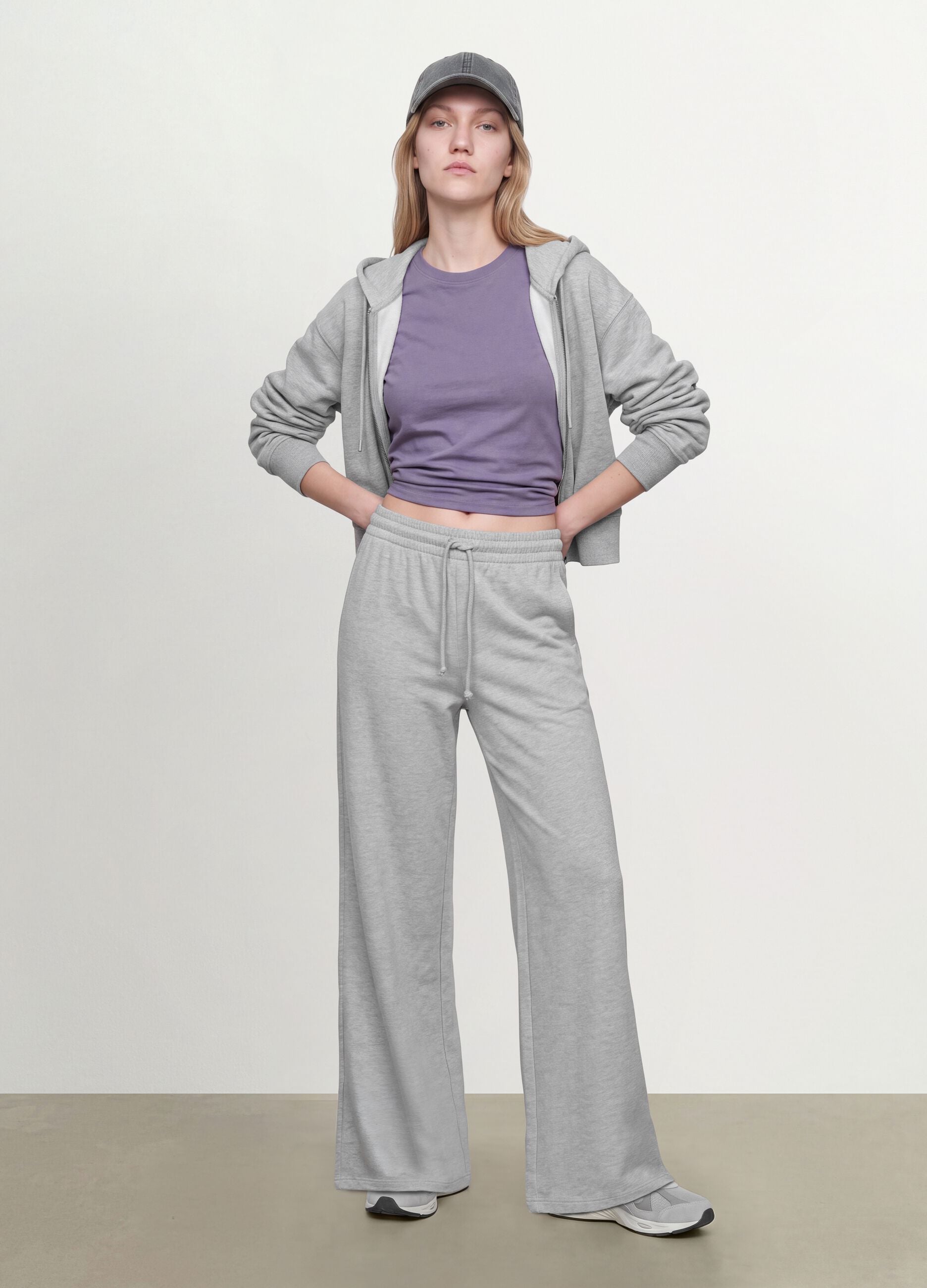 Grey baggy-fit pure cotton jogger trousers