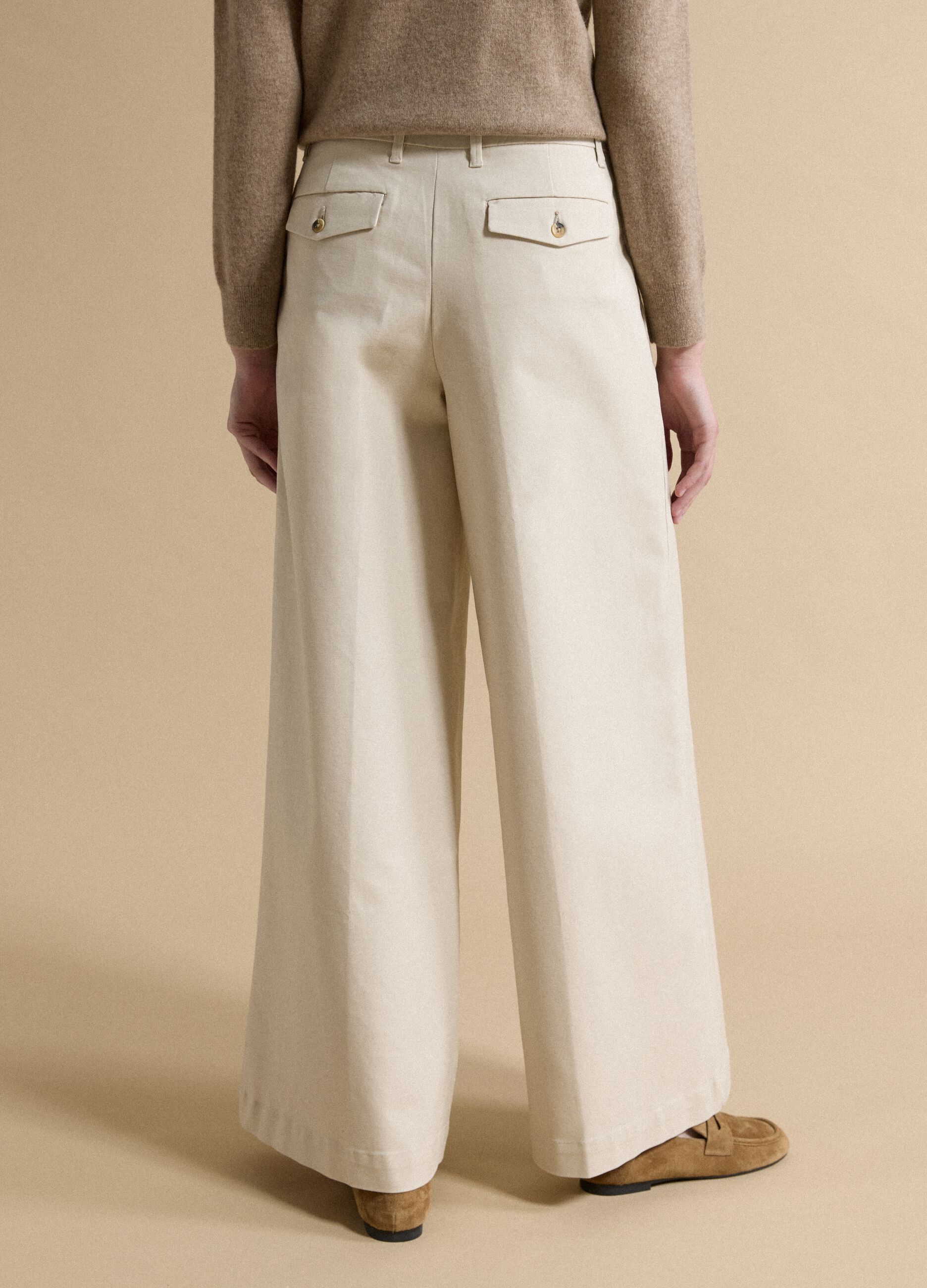 Beige flared stretch cotton trousers