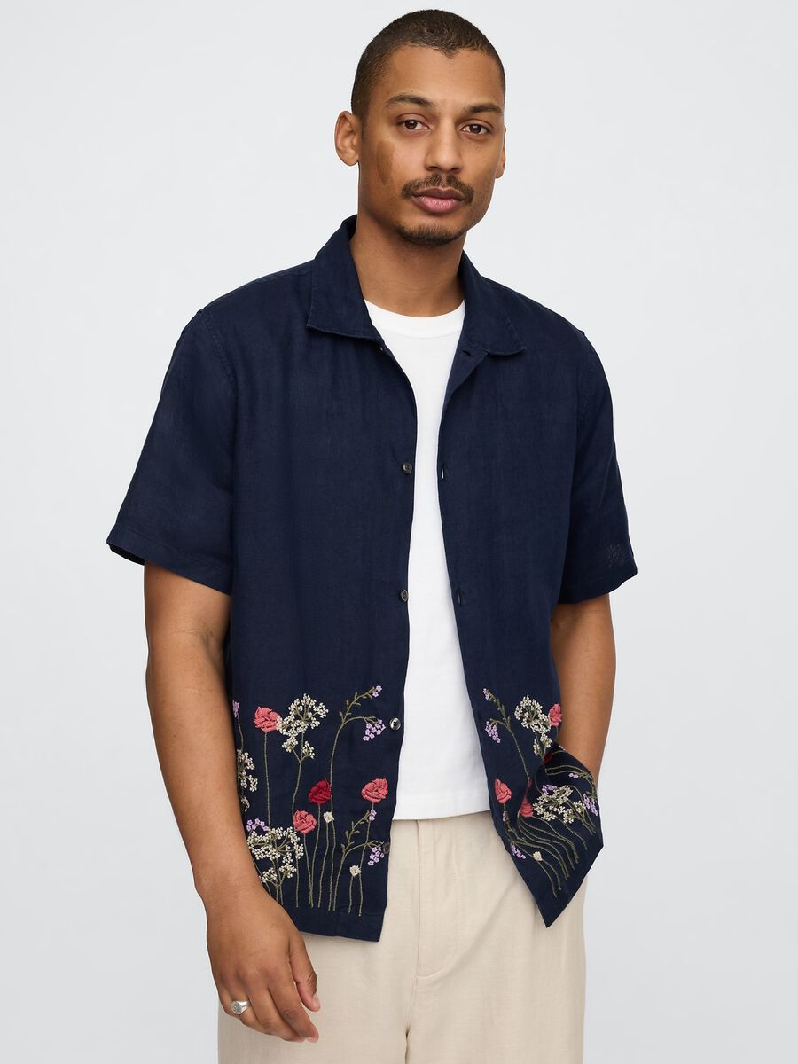 Blue Shirt with Floral Embroidery_1