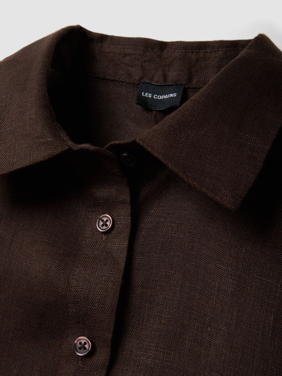 Oversized pure linen brown shirt_5