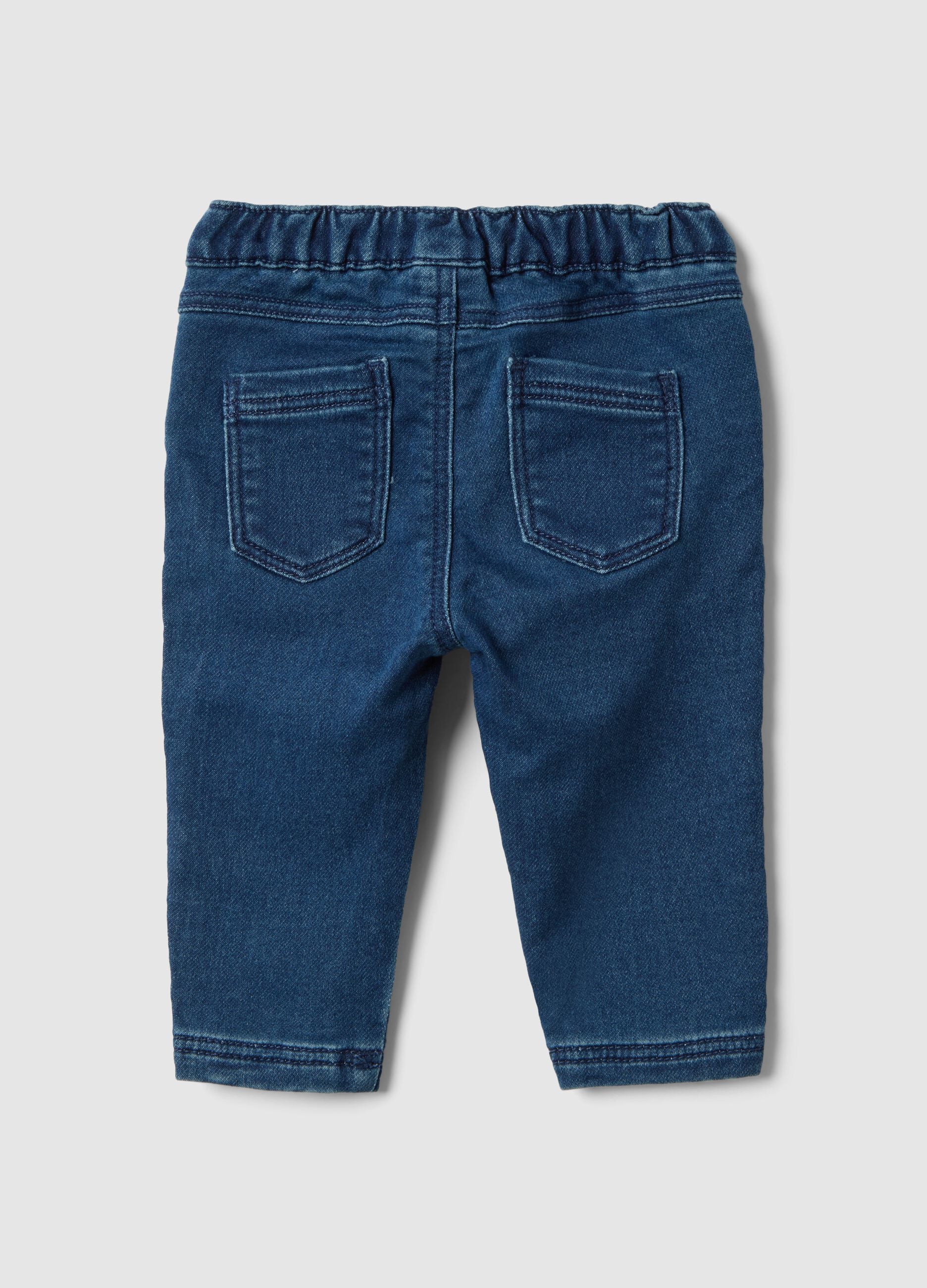 Newborn regular fit blue elasticated cotton blend trousers