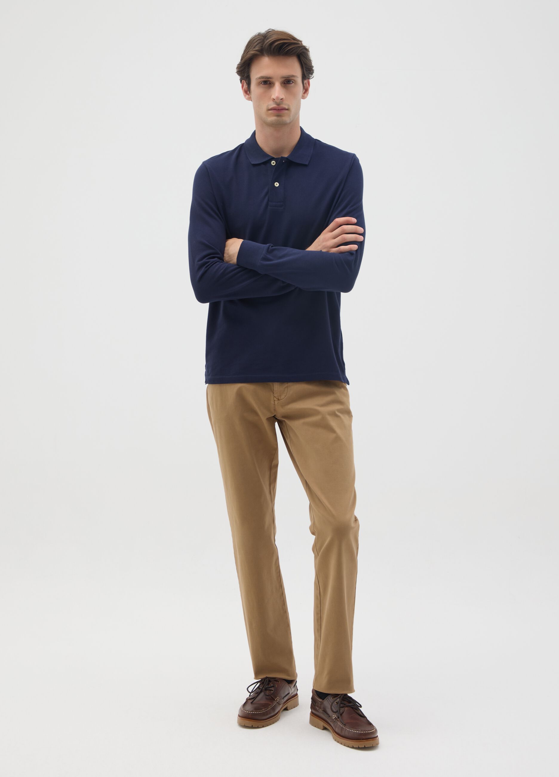 Brown slim fit stretch cotton trousers