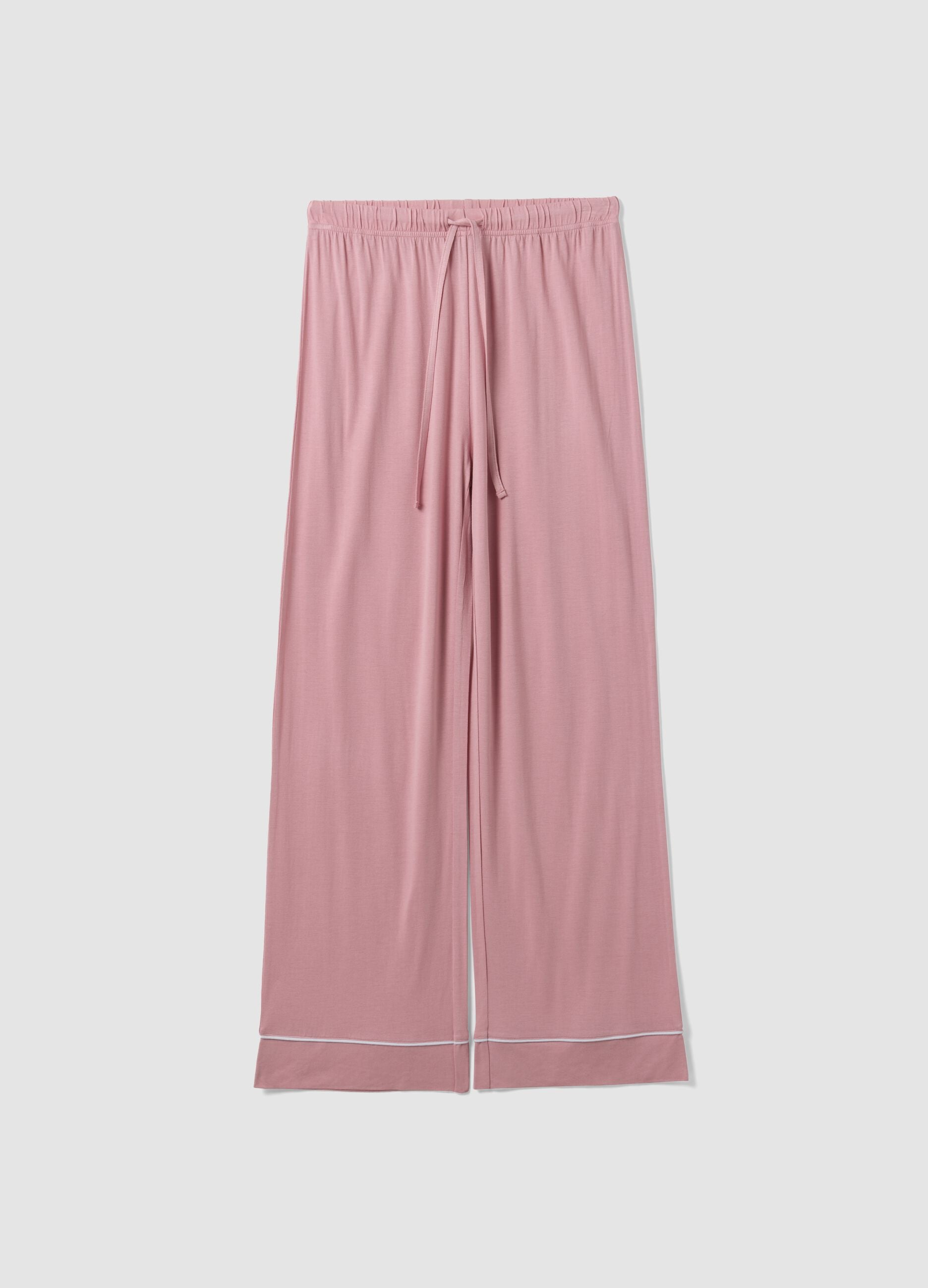 Pink pure viscose pyjama trousers with drawstring, regular fit