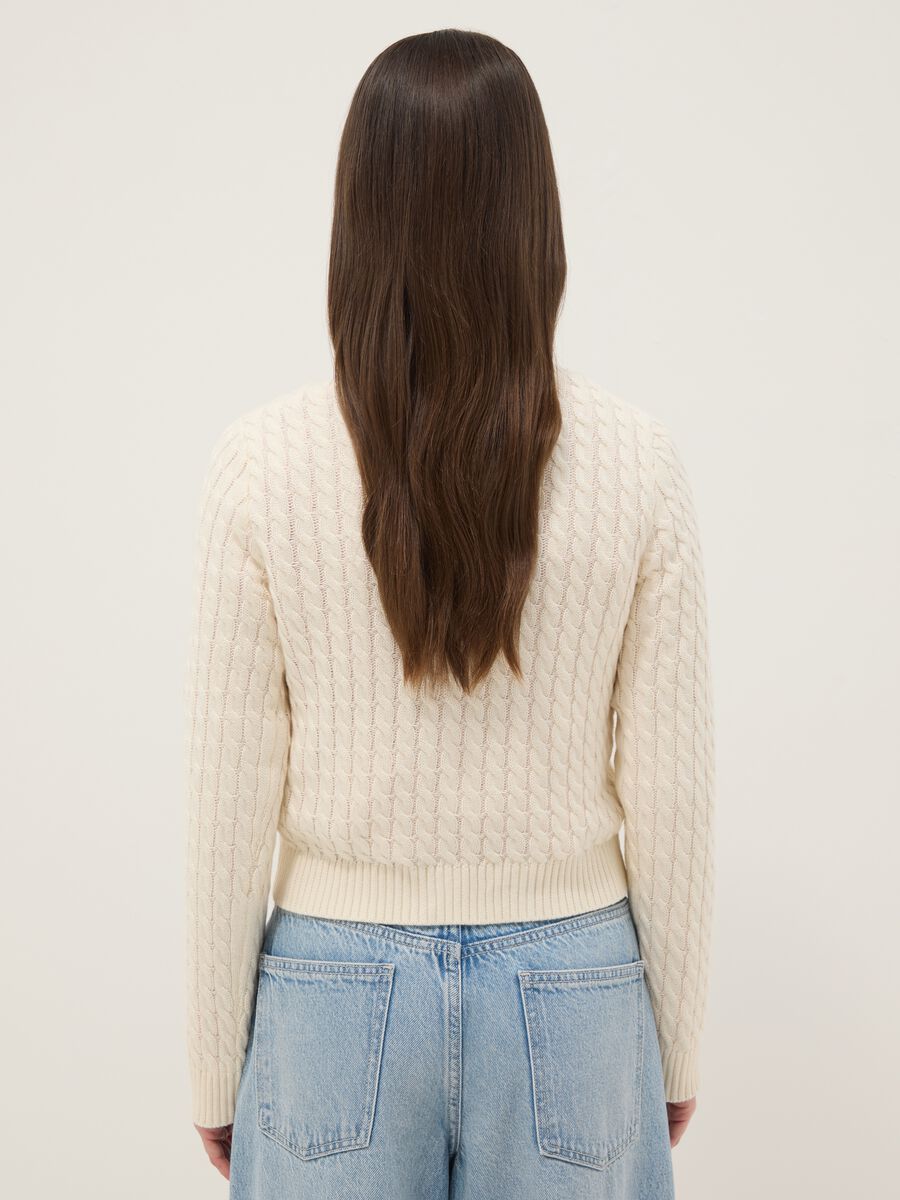 White pure cotton regular fit pullover with cable knit design_3