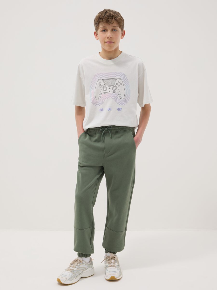 Pantaloni jogger verdi da ragazzo in puro cotone organico regular fit_0