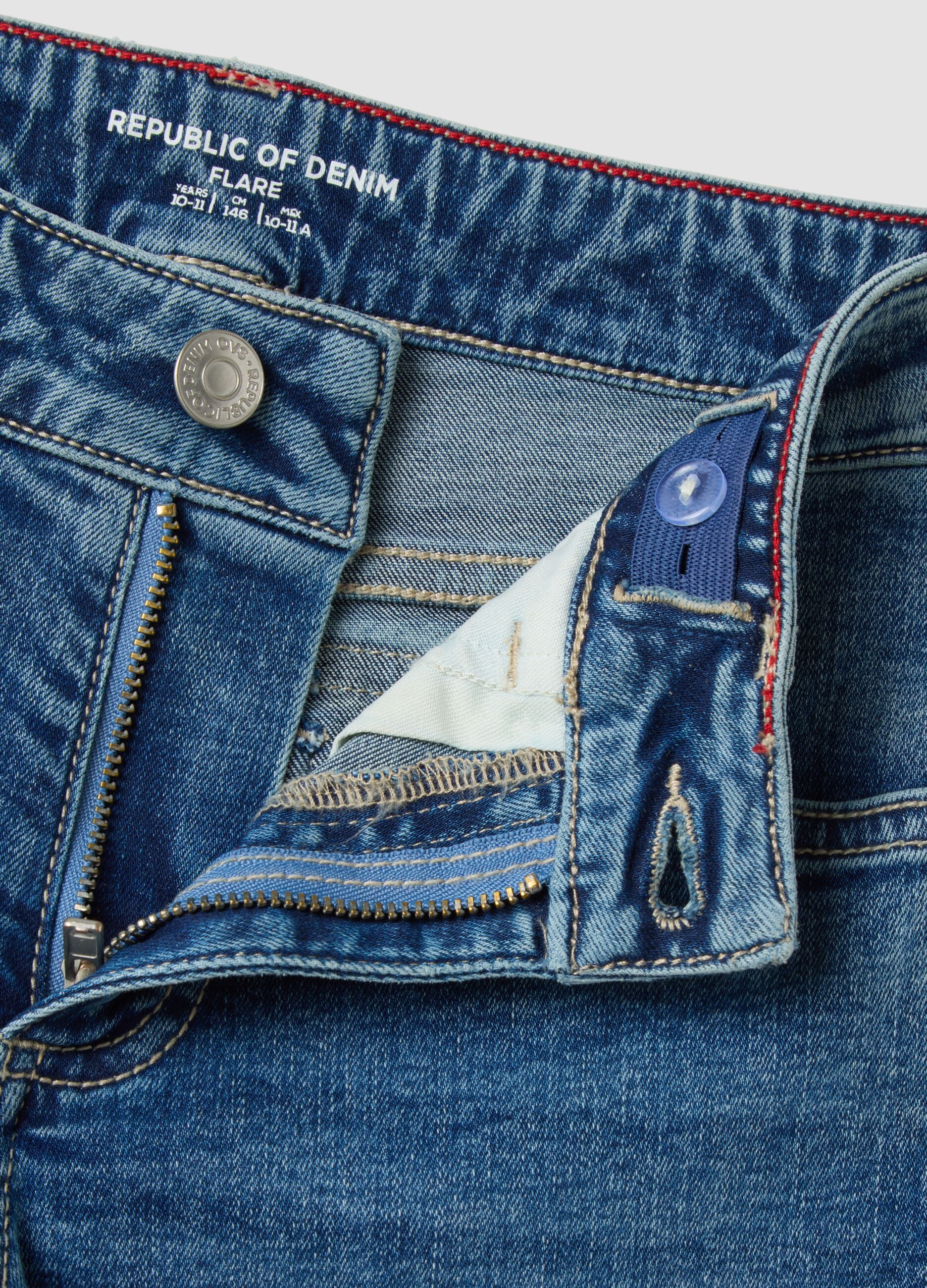 Girls&rsquo; blue flared stretch-cotton jeans