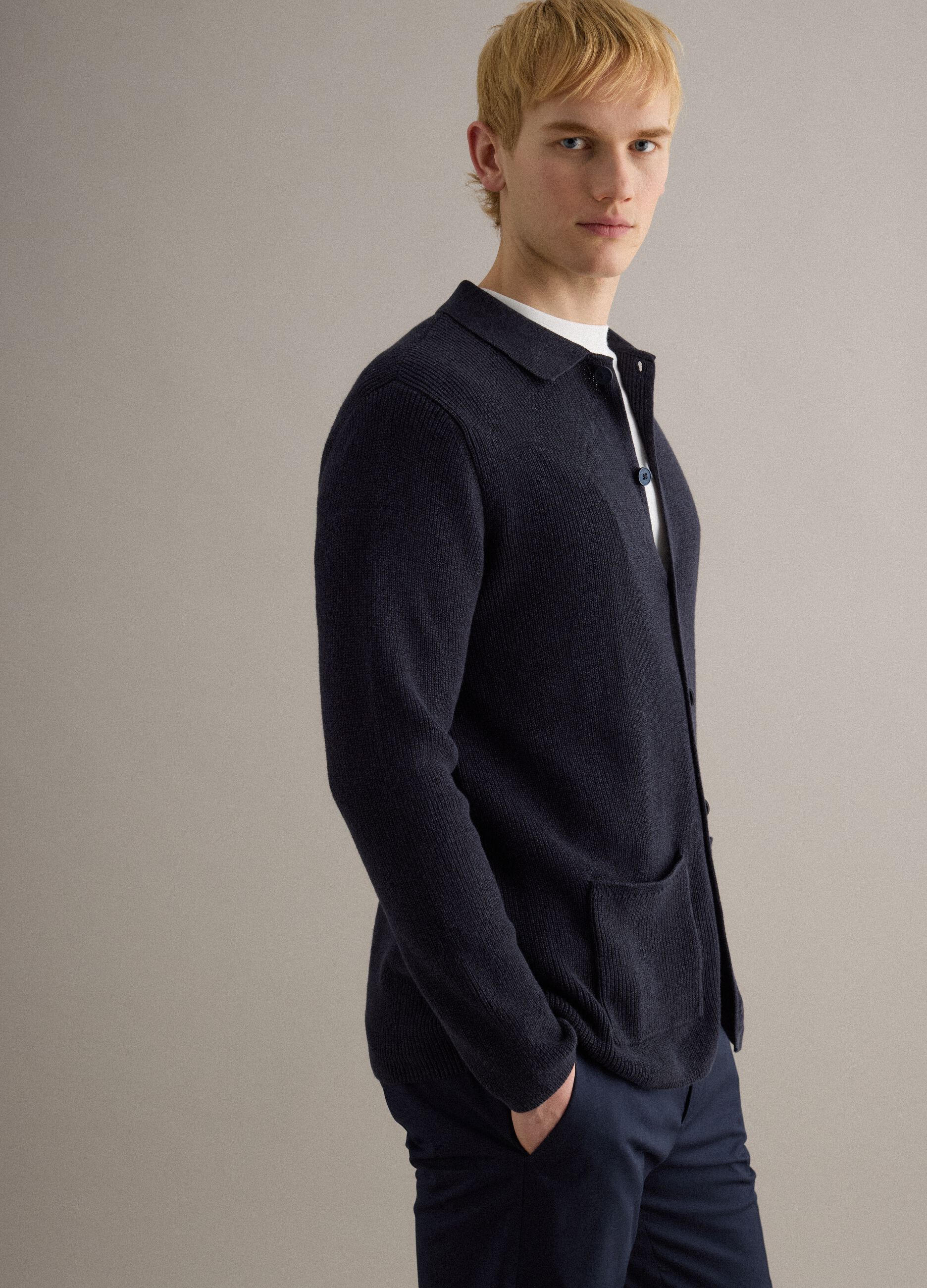 Pure Cotton Blue Regular Fit Cardigan