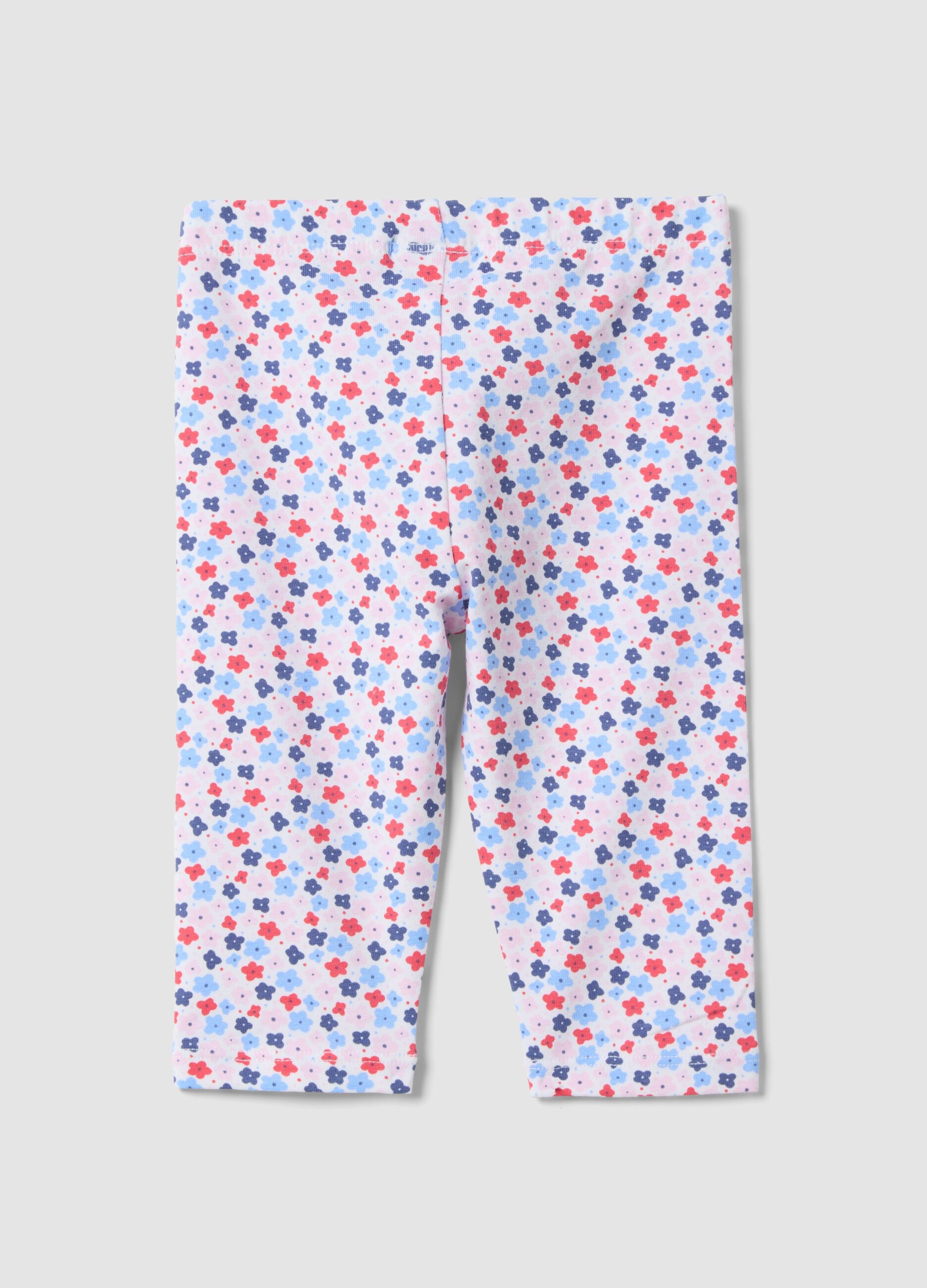 Girl's slim fit multicoloured cotton leggings with flowers