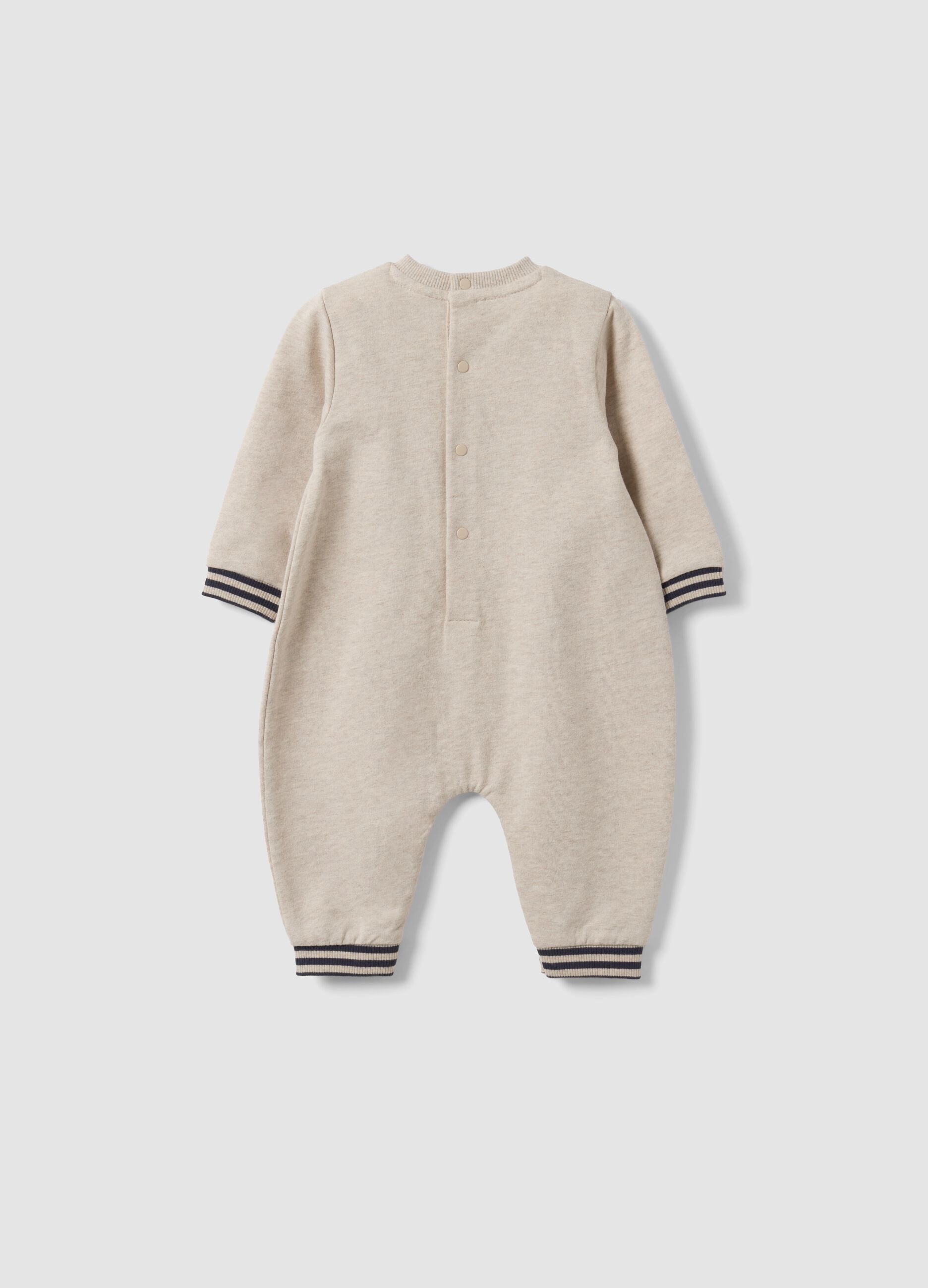 Beige organic cotton babygrow with teddy bear print for newborn