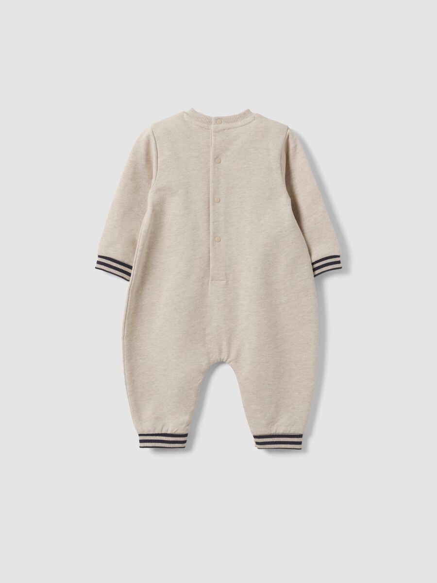 Beige organic cotton babygrow with teddy bear print for newborn_1
